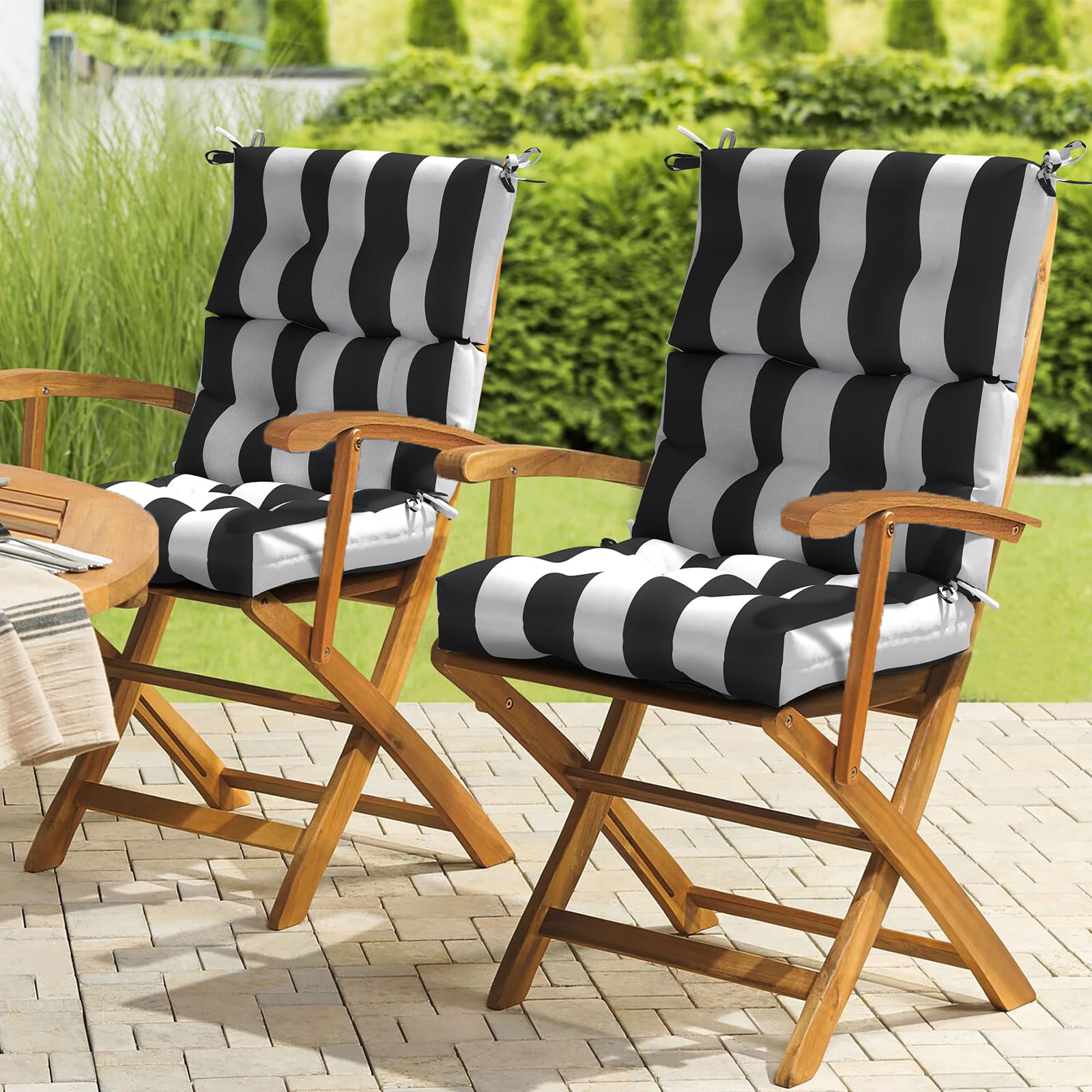 **LVTXIII 2-Pack Outdoor High Back Cushions – Tufted Patio Seat & Back Chair Cushions with Ties, Water-Resistant Replacement Pads for Outdoor Furniture (44”L x 22”W, Set of 2, Cabana Navy) – Perfect for Poolside Lounging, Garden Chairs & Patio Decor**