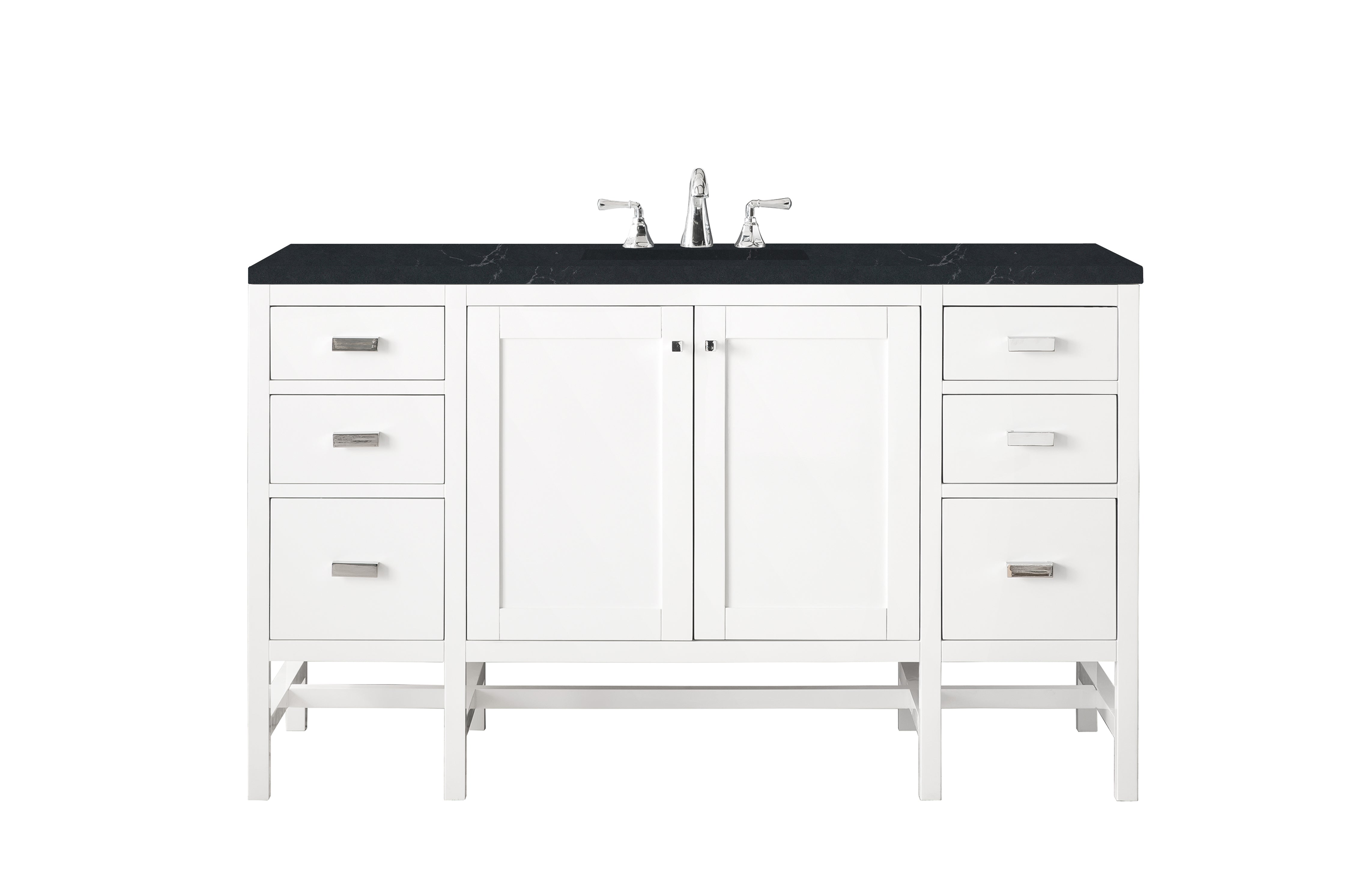 Addison 60 Inch Single Bathroom Vanity Cabinet with 3CM Charcoal Soapstone Quartz Top - Glossy White Finish for Modern Bathroom Renovation | Perfect for Master Bath, Guest Bath & Powder Rooms