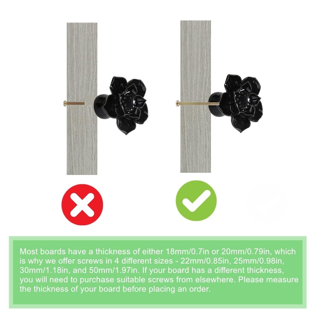 Black Ceramic Flower Drawer Knobs and Pulls - Pack of 6 for DIY Home Furniture, Cabinets, Dressers & Cupboards - Elegant Door Handles for Bedroom, Kitchen & Bathroom Storage