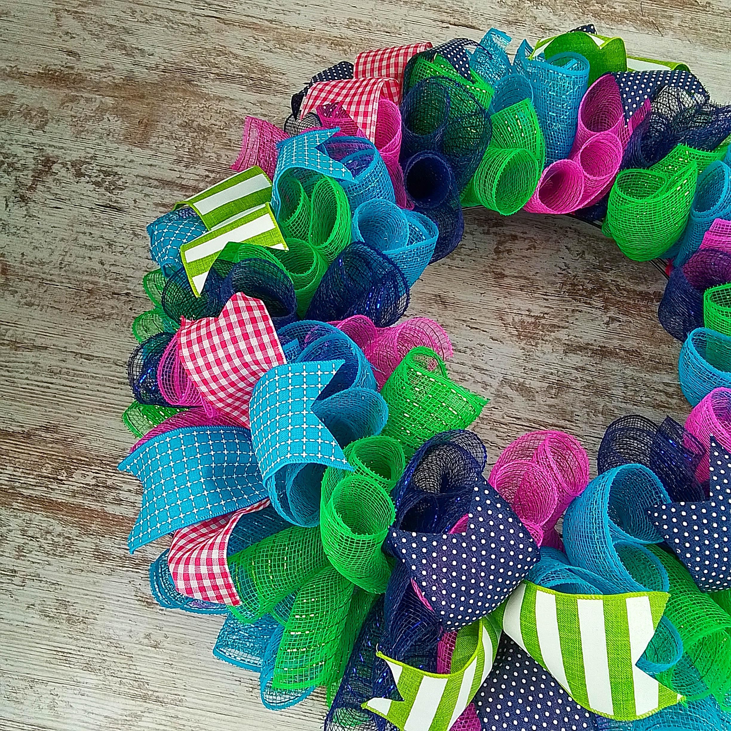 Monogram Everyday Wreath for Front Door - Summer Spring Floral Wreath in Pink, Turquoise, Navy Blue & Green | Perfect for Home Decor, Wedding, Party & Seasonal Celebration (P5)
