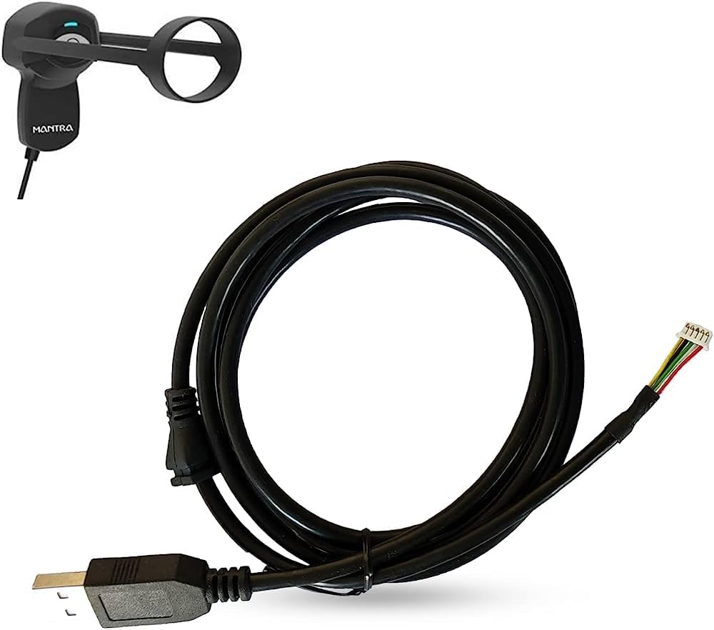 Yukonics USB 2.0 Cable for Mantra MIS100 V2 Single Iris Scanner - High Speed Durable Black USB Data Cable for Biometric Security Devices | Perfect for Office, Bank & Government Security Systems