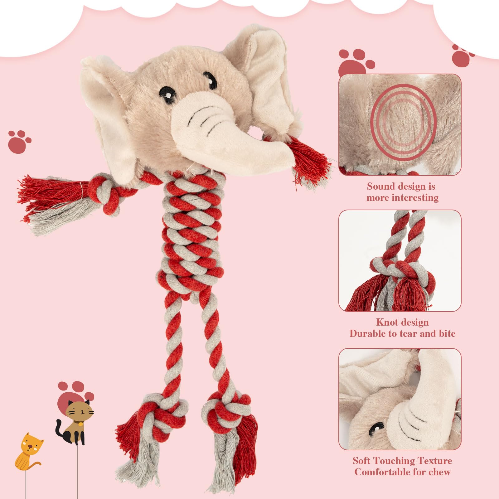 JMZDS&JL Durable Dog Toys for Puppies & Small-Medium Dogs - Elephant Plush Tug Rope Chew Toy for Teething, Training & Playtime | Indoor & Outdoor Pet Entertainment