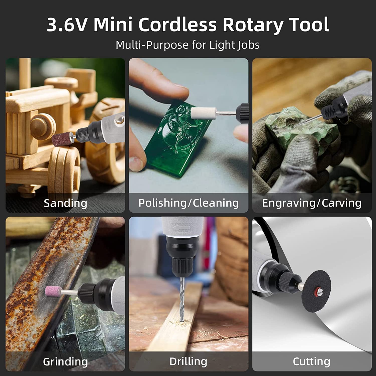 Towallmark 3.6V Cordless Rotary Tool Kit with 50 Accessories - USB Rechargeable, 3-Speed Mini Rotary Tool for Sanding, Polishing, Drilling, Engraving | Perfect for DIY Projects, Jewelry Making, Woodworking & Home Repairs