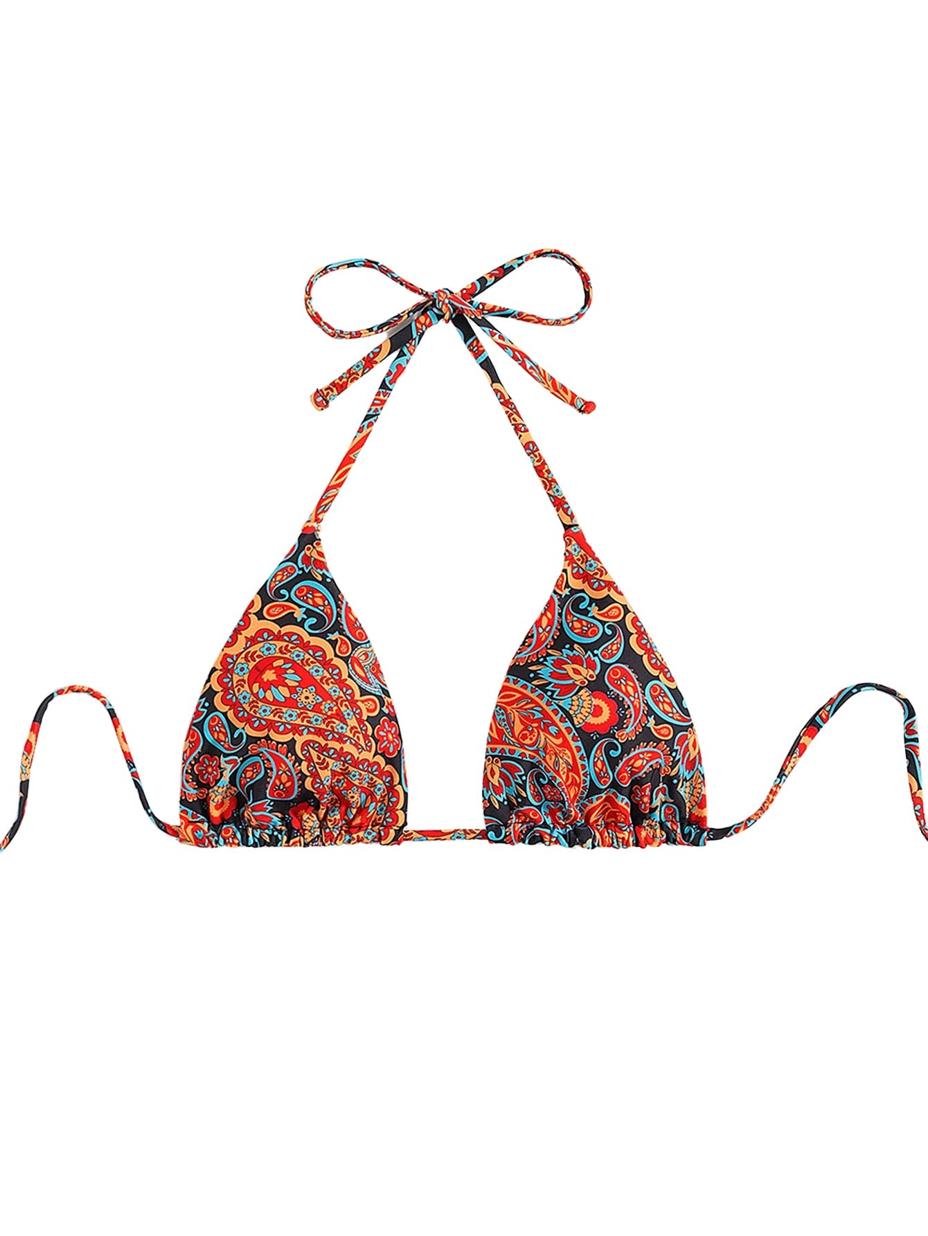 SOLY HUX Women's Floral Paisley Print Halter Triangle Tie Back Bikini Top - Sexy Swimwear for Beach, Pool & Summer Vacation