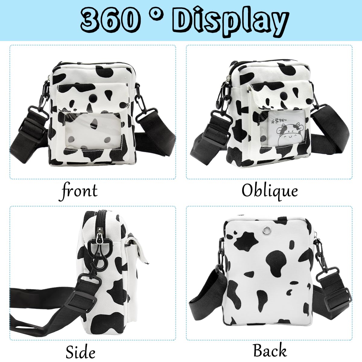 **Stylish PALAY Canvas Crossbody Bag for Women - Adjustable Shoulder Strap, Cute Print, Versatile Phone Purse (Black) | Perfect for Daily Use, Travel & Shopping**