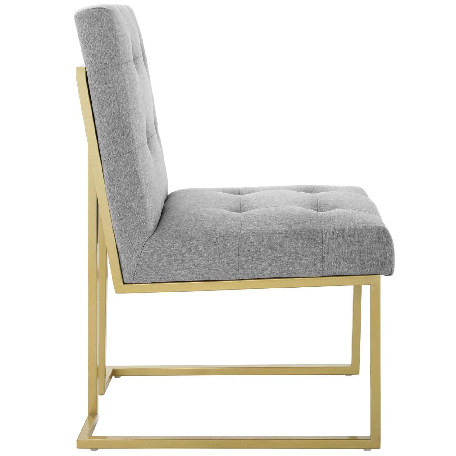 Modway Privy Upholstered Dining Chair - Stainless Steel Frame with Gold Finish & Light Gray Fabric - Perfect for Modern Dining Room, Kitchen or Office Setting