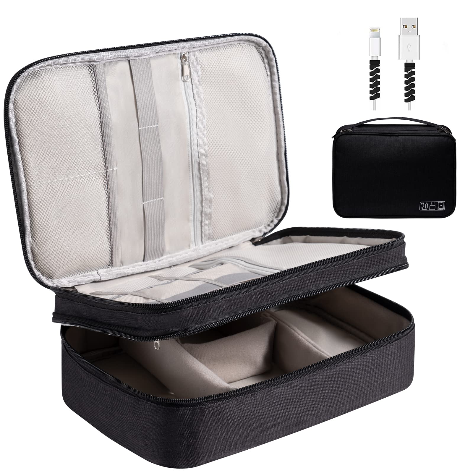 OrgaWise 3-Layer Electronics Organizer Bag - Travel Cable Storage for iPad Mini, Kindle, Hard Drives, Chargers & Accessories (Black) | Perfect for Office, Travel & Home Organization