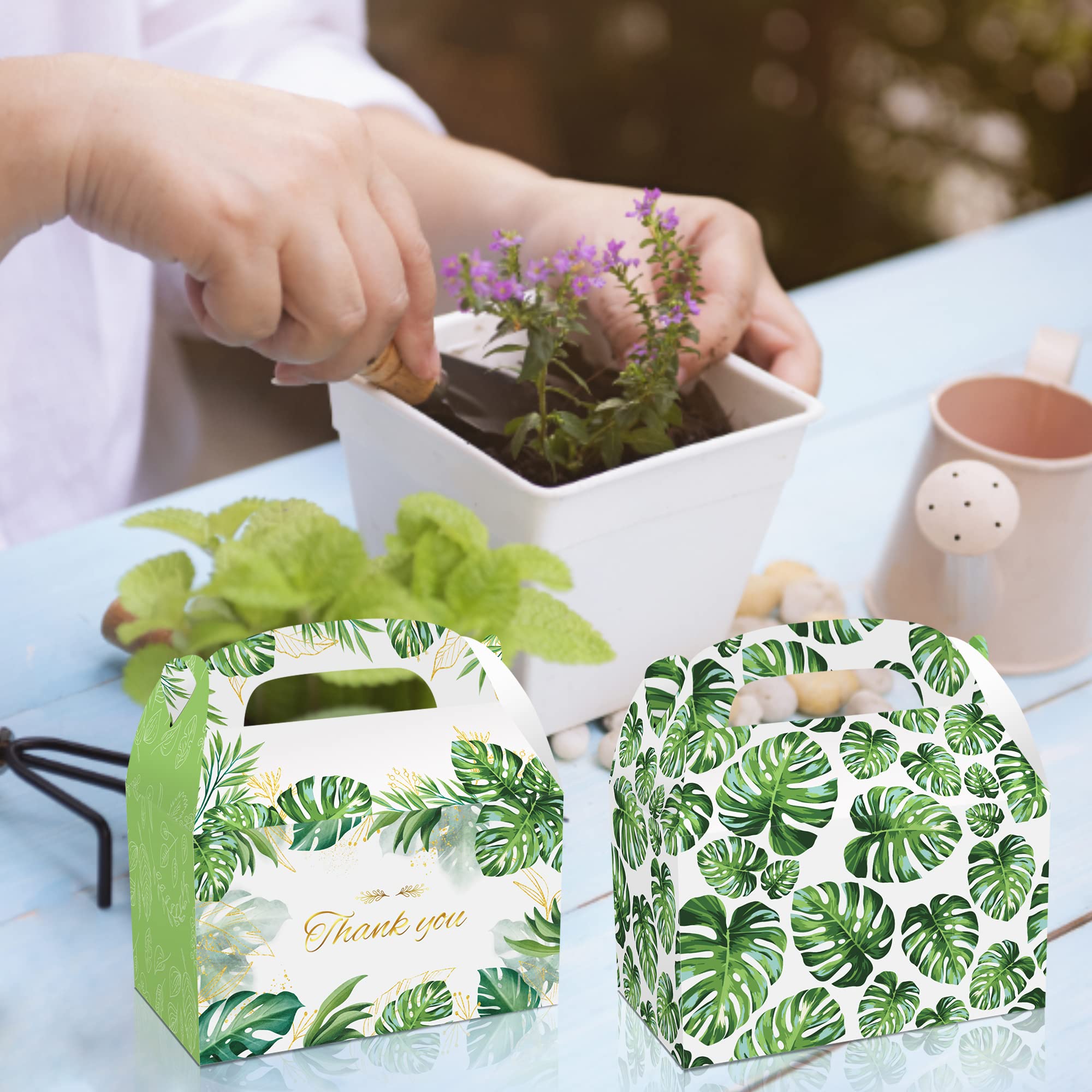 12PCS Tropical Palm Leaf Party Favor Boxes - Eco-Friendly Treat Bags for Birthday, Baby Shower & Summer Themed Events - Perfect for Hawaiian Luau, Beach Party & Tropical Decorations
