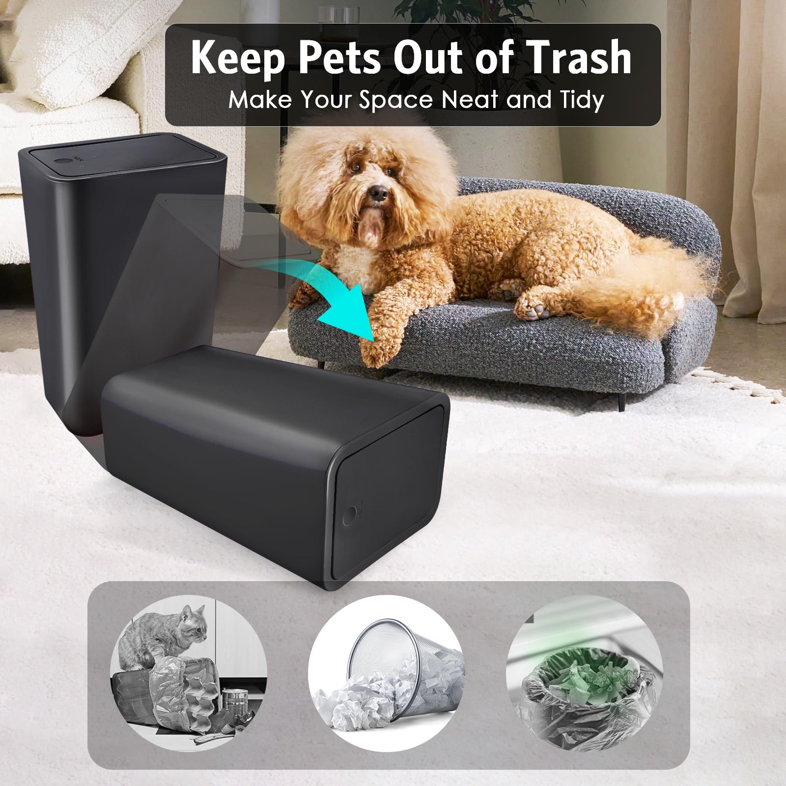 3 Pack Small Bathroom Trash Can with Lid - 10L/2.6 Gallon Slim Garbage Bin, Pop-Up Lid Trash Can, Plastic Waste Basket for Kitchen, Bedroom, Office & Dorm - Fits Under Sink, Desk & Cabinet - Perfect for Small Spaces, Bathrooms & Home Organization (Black)
