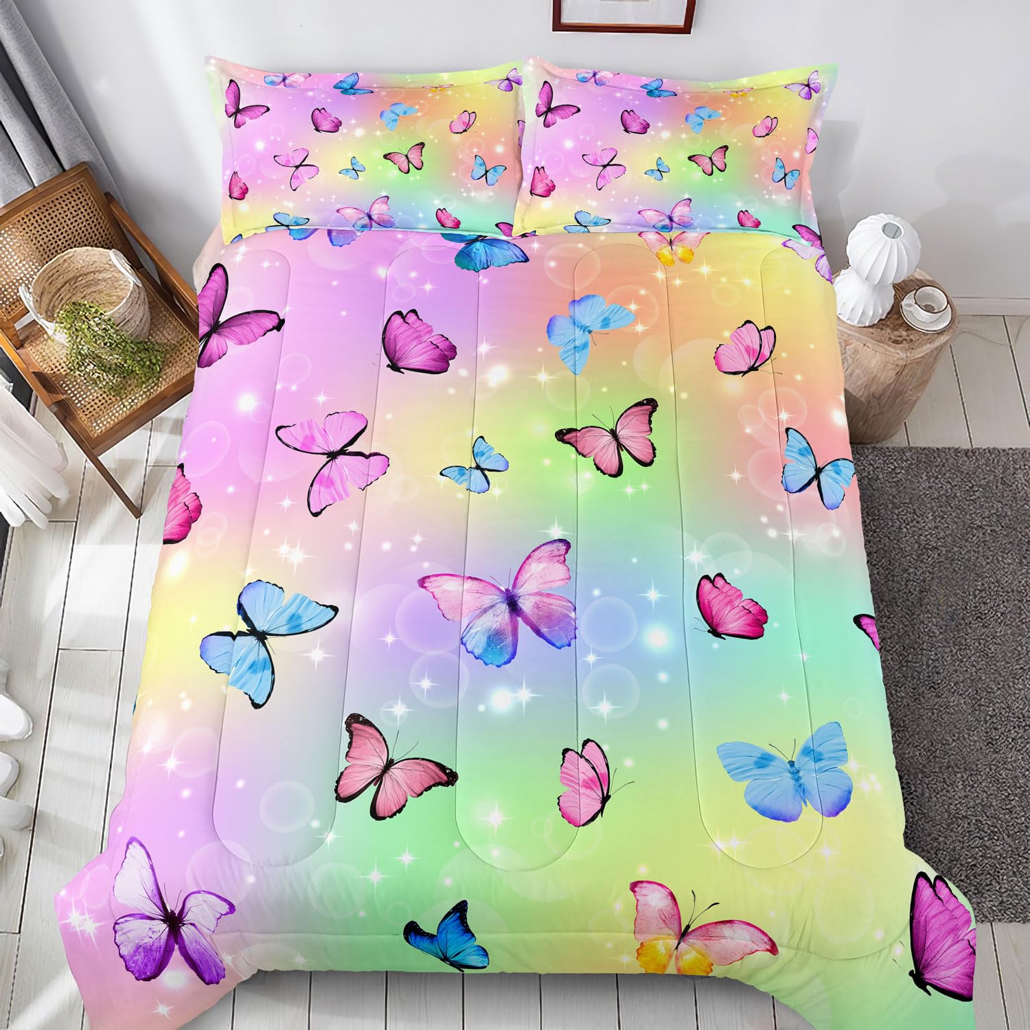 Rainbow Quilted Twin Comforter Set for Girls - Soft Brushed Microfiber Bedding with 1 Comforter & 2 Pillowcases - Teens Bedroom Decor - Perfect for Kids' Rooms, Dormitories & Cozy Bedroom Makeovers