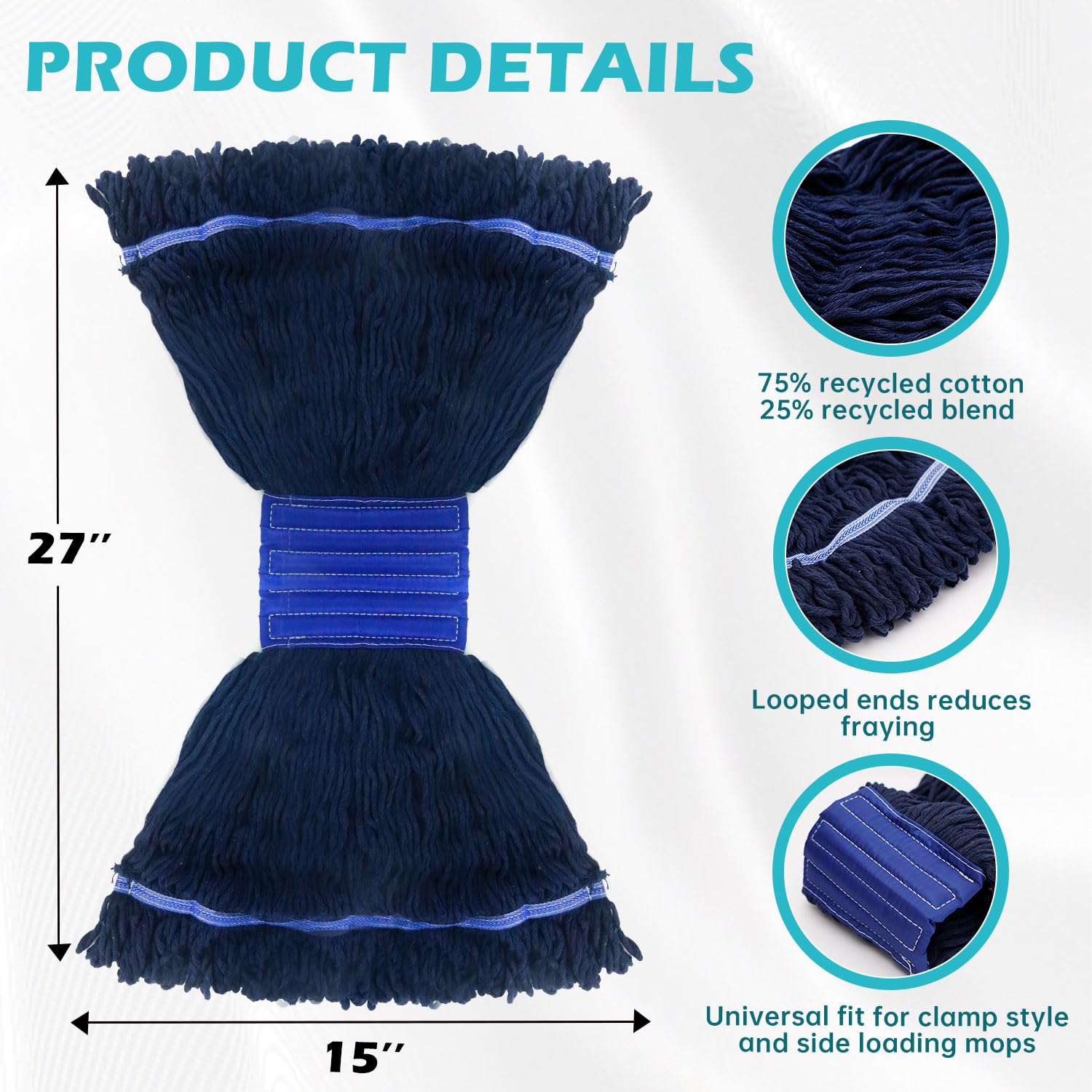 6 Pack Heavy Duty Mop Head Replacement - Industrial Cotton Looped String Mop Refills for Floor Cleaning | Wet & Dry Use | Home, Commercial & Industrial Cleaning (Blue) | Perfect for Kitchen, Bathroom, Warehouse & Office Floors