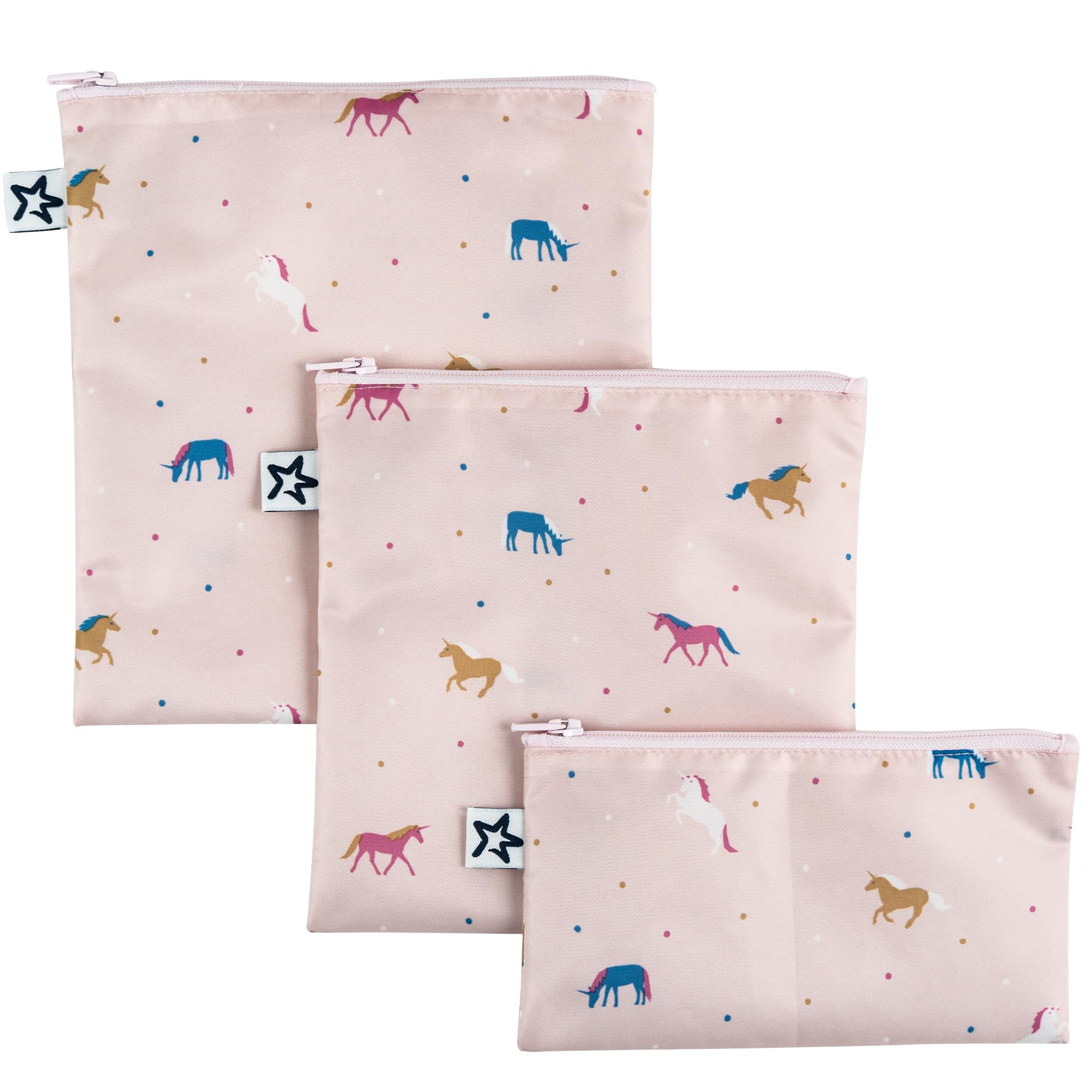 Tiny Twinkle 3-Pack Reusable Snack Bags | Eco-Friendly, PFAS/PVC/BPA/Phthalate-Free | Machine Washable Food Storage for Babies & Toddlers | Perfect for School Lunches, Picnics & On-the-Go Snacks (Unicorn Design)