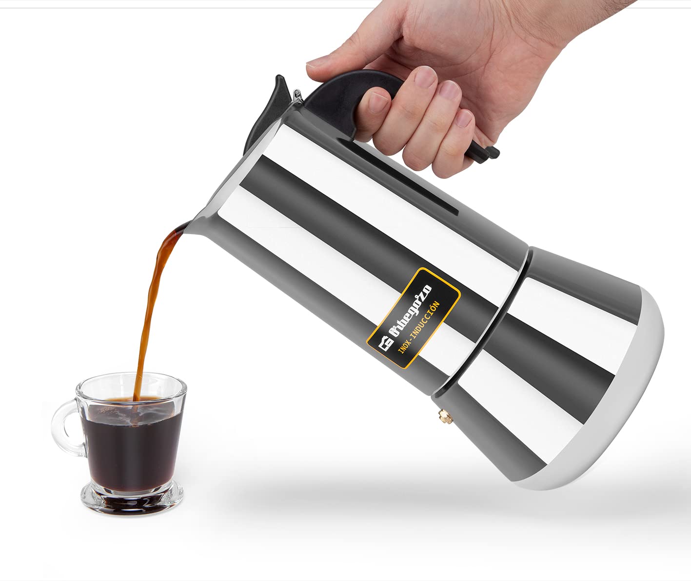 Orbegozo KFI 1260 Italian Coffee Maker - 12 Cup Stainless Steel Stovetop Espresso Machine with Safety Valve & Handle - Perfect for Home, Office & Camping Brewing