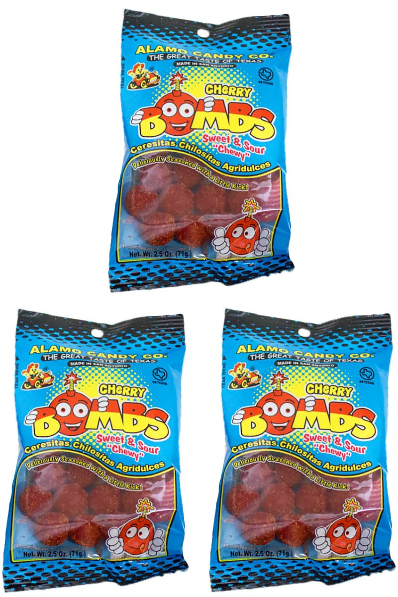 Bulk Mexican Candy - Alamo Cherry Bombs, 2.5oz (3-Pack) | Sour & Sweet Tamarind Flavor | Perfect for Parties, Pinatas & Gift Baskets