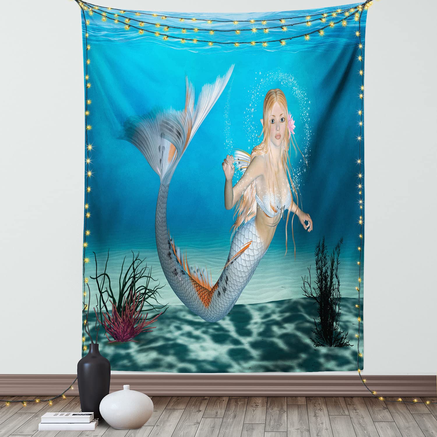Ambesonne Mermaid Tapestry Wall Art - Tropical Ocean Mermaid Design, 40