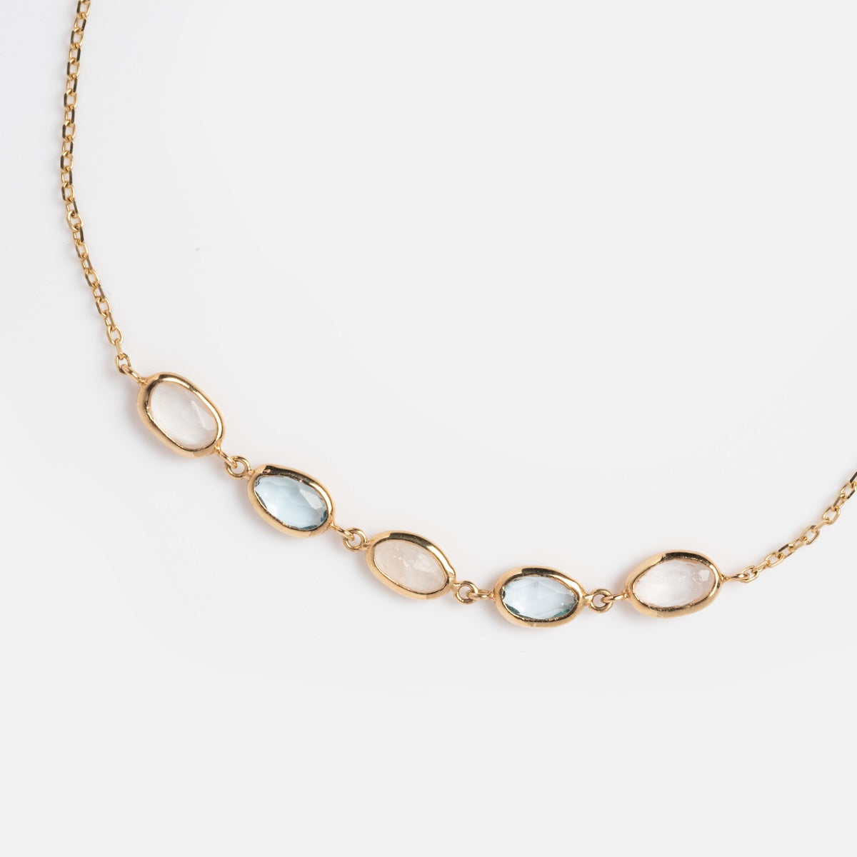 Solid Gold Daybreak Moonstone & Blue Topaz Bracelet for Women - Elegant Birthstone Jewelry Gift for Birthday, Anniversary & Special Occasions