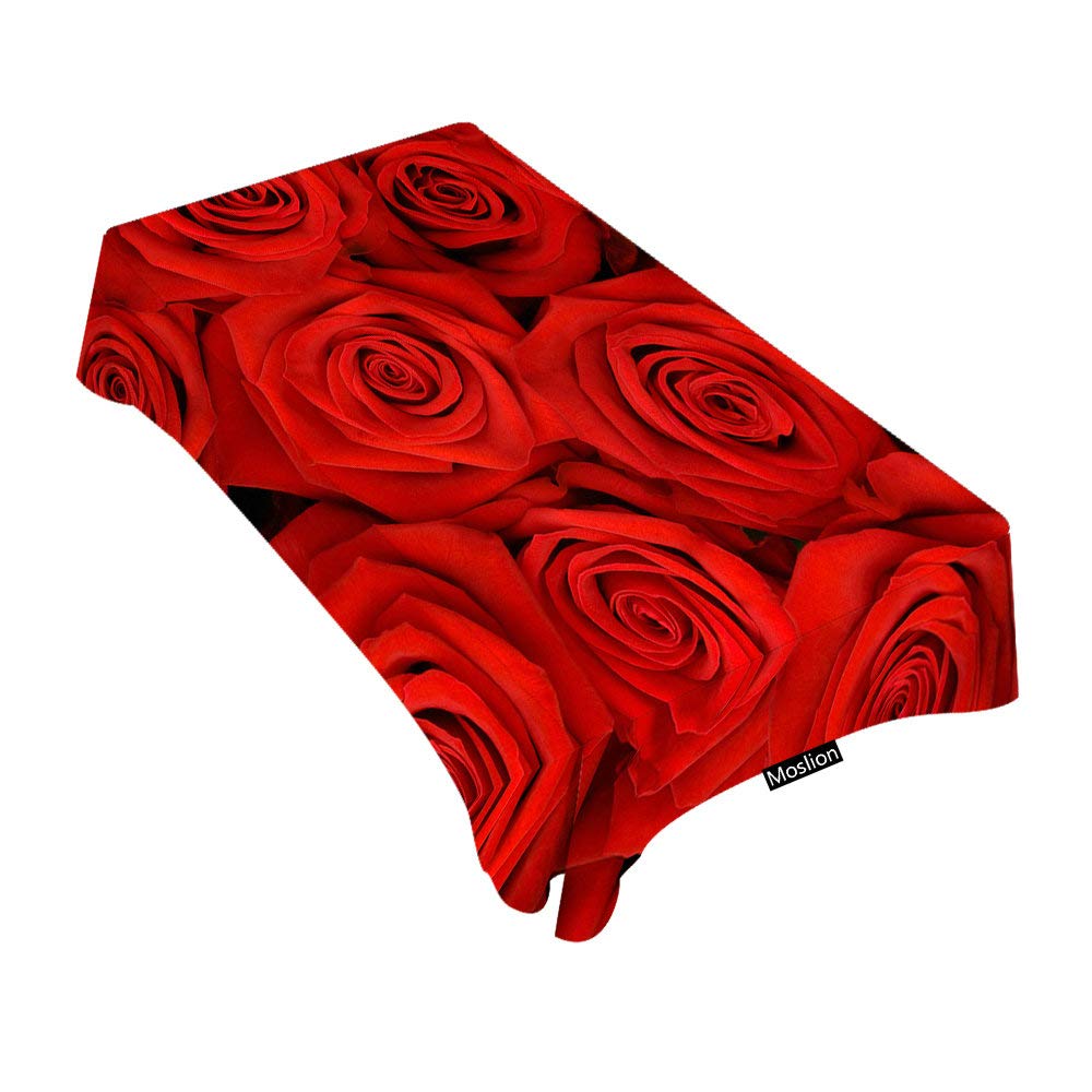 Elegant Red Rose Rectangular Tablecloth 60x104 Inches - Decorative Dining Table Cover for Restaurant, BBQ, Picnic, Coffee Table & Home Decor