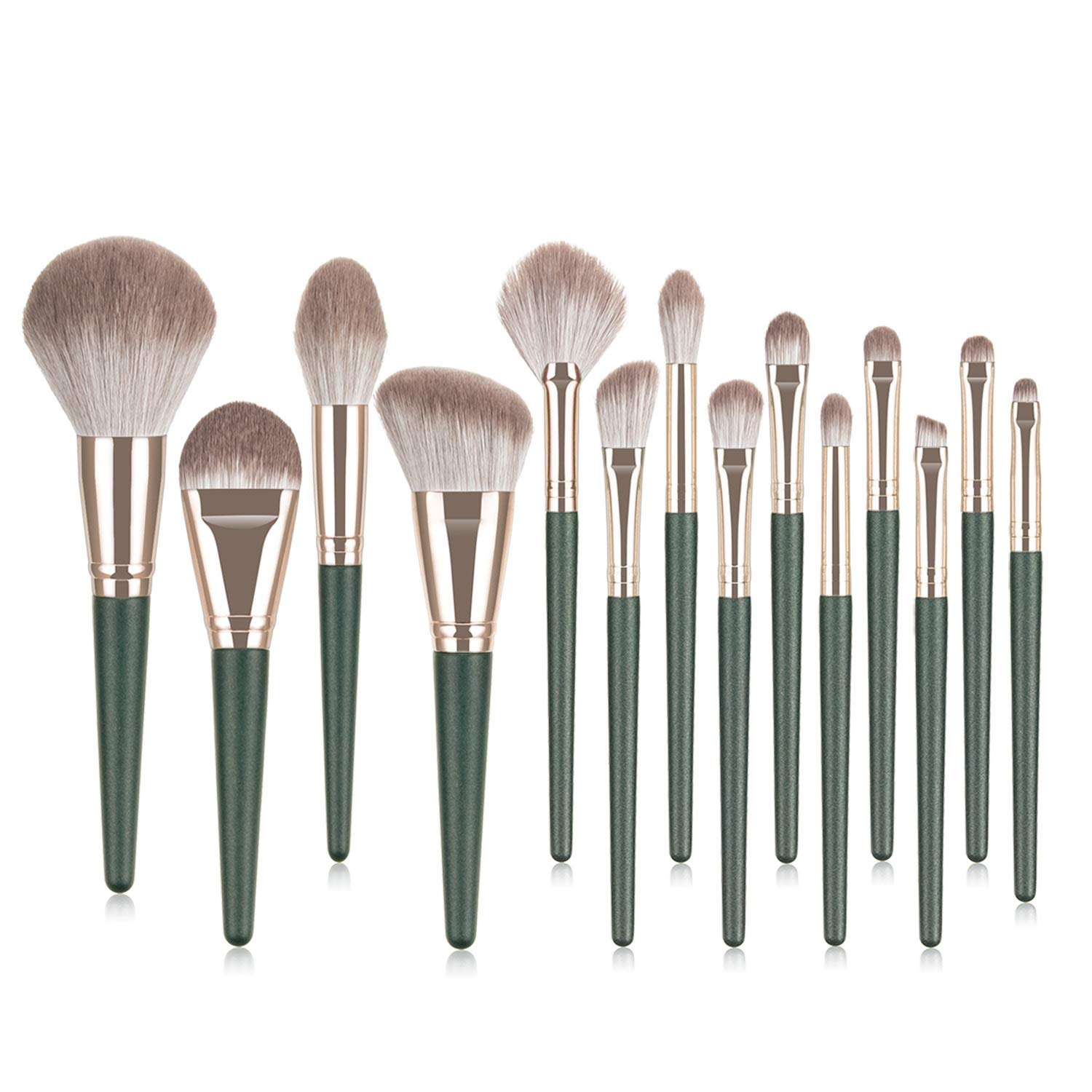 14-Piece Premium Synthetic Makeup Brush Set - Contour, Concealer, Foundation & Eyeshadow Brushes with Green Conical Handle | Perfect for Professional Makeup Artists & Beginners (Green)