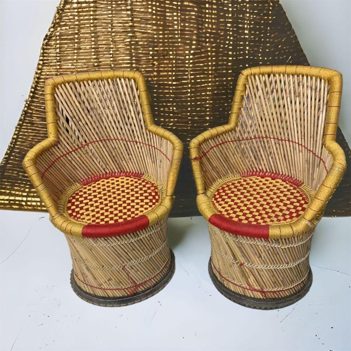 Handmade Bamboo Dining Chairs Set of 2 - Natural Wood Armrest Chairs for Kitchen, Dining Room & Patio - Modern Eco-Friendly Furniture BMC003 | Perfect for Home Decor, Indoor & Outdoor Use