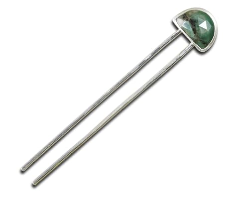 Elegant Fan Shaped Emerald Hair Stick - Solid Sterling Silver Hairpin for Women | Perfect for Weddings, Prom & Vintage Hairstyles