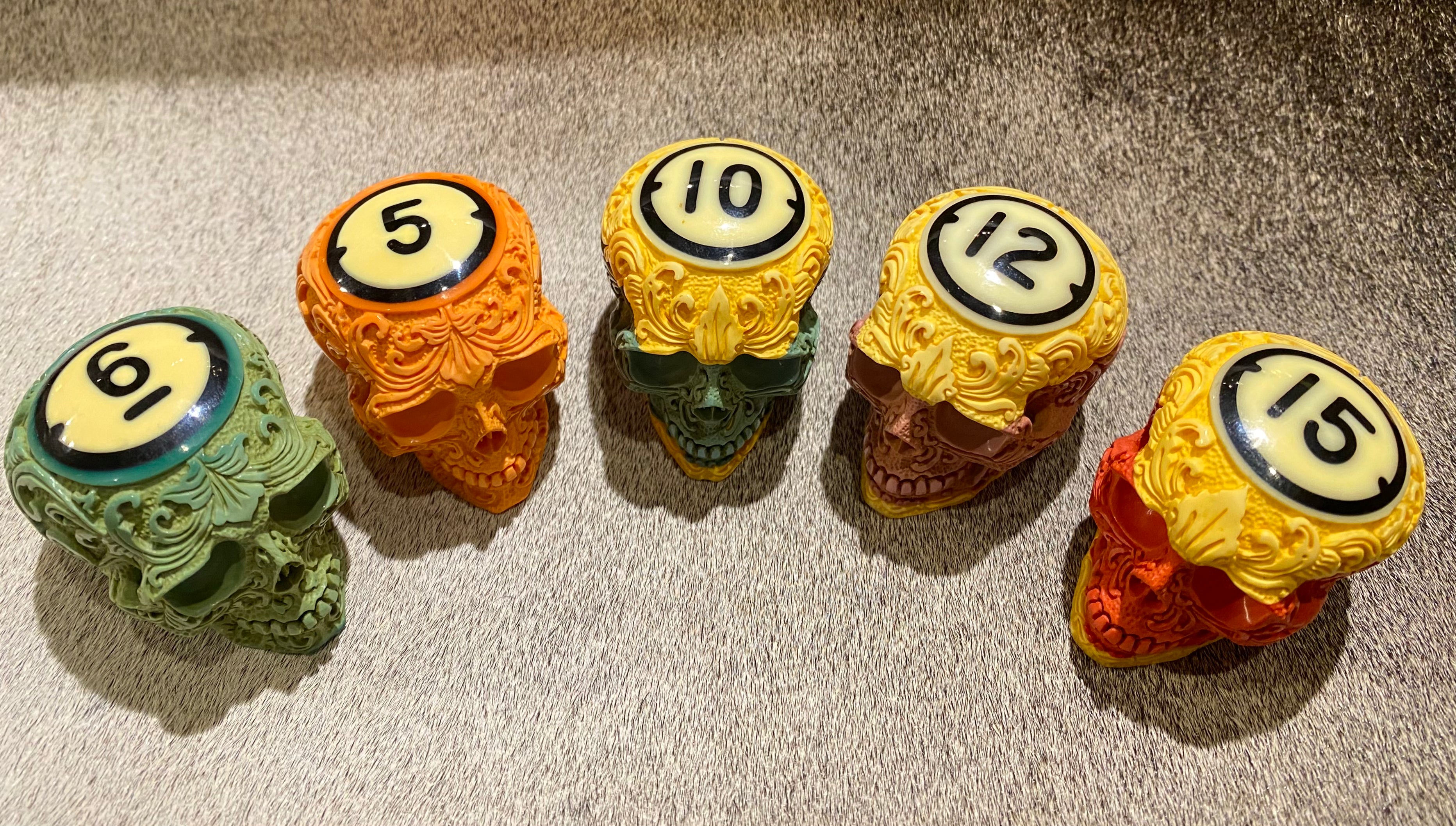 Hand Carved Flower Pool Ball Skull #12 - Unique Billiard Accessory for Game Room Decor & Halloween Party Props