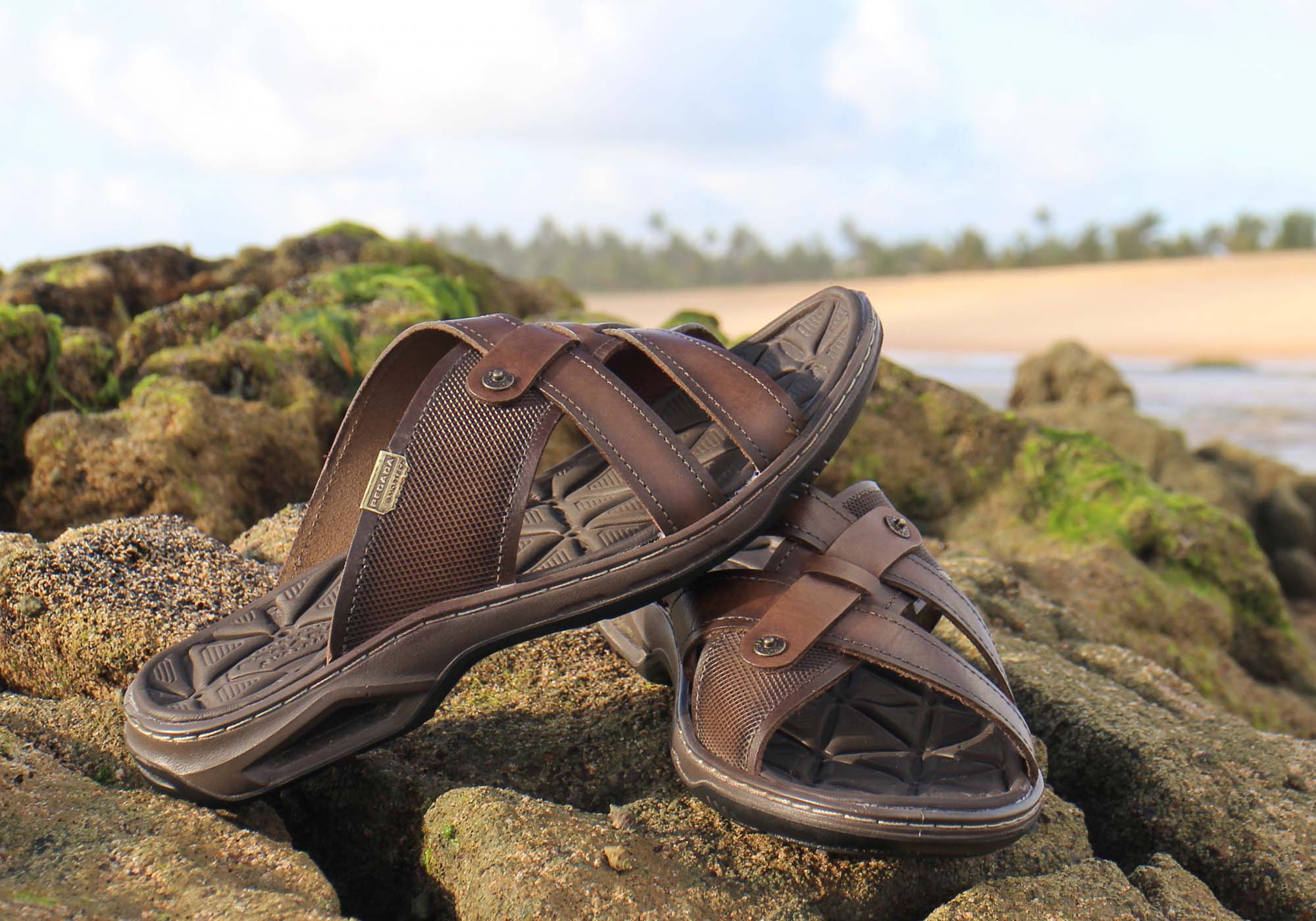 Premium Men's Leather Slides Sandals - Handmade in Brazil - Comfortable & Durable for Casual Wear, Beach, Poolside & Home Relaxation