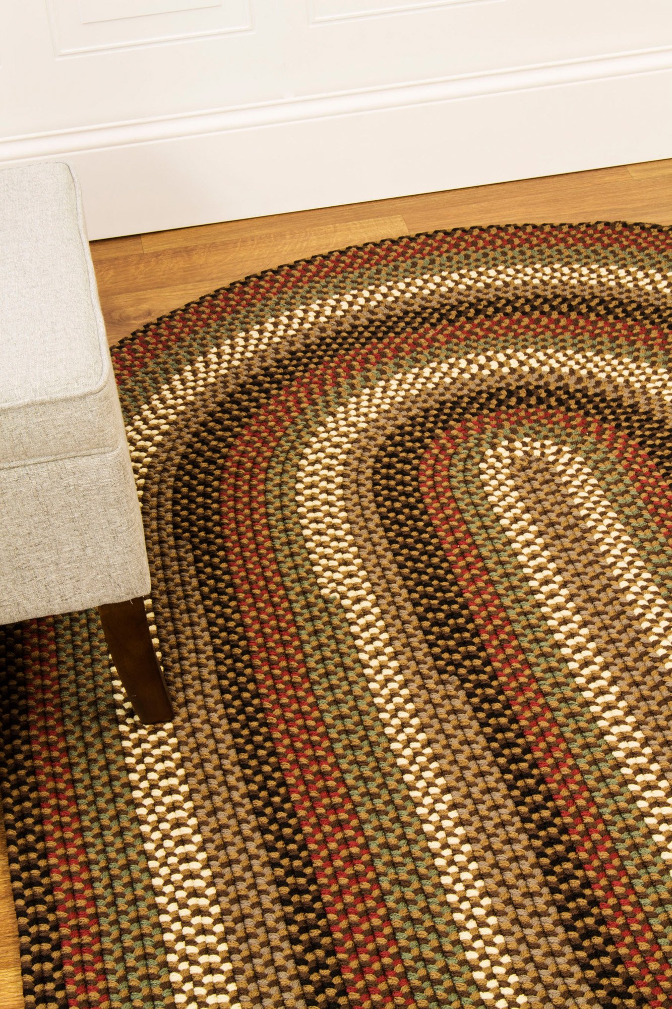 Super Soft Braided Area Rug - 6' X 6' Round Indoor/Outdoor Reversible Washable Rug for Patio, Deck, Living Room - Natural Earth Tone - Santa Maria Design