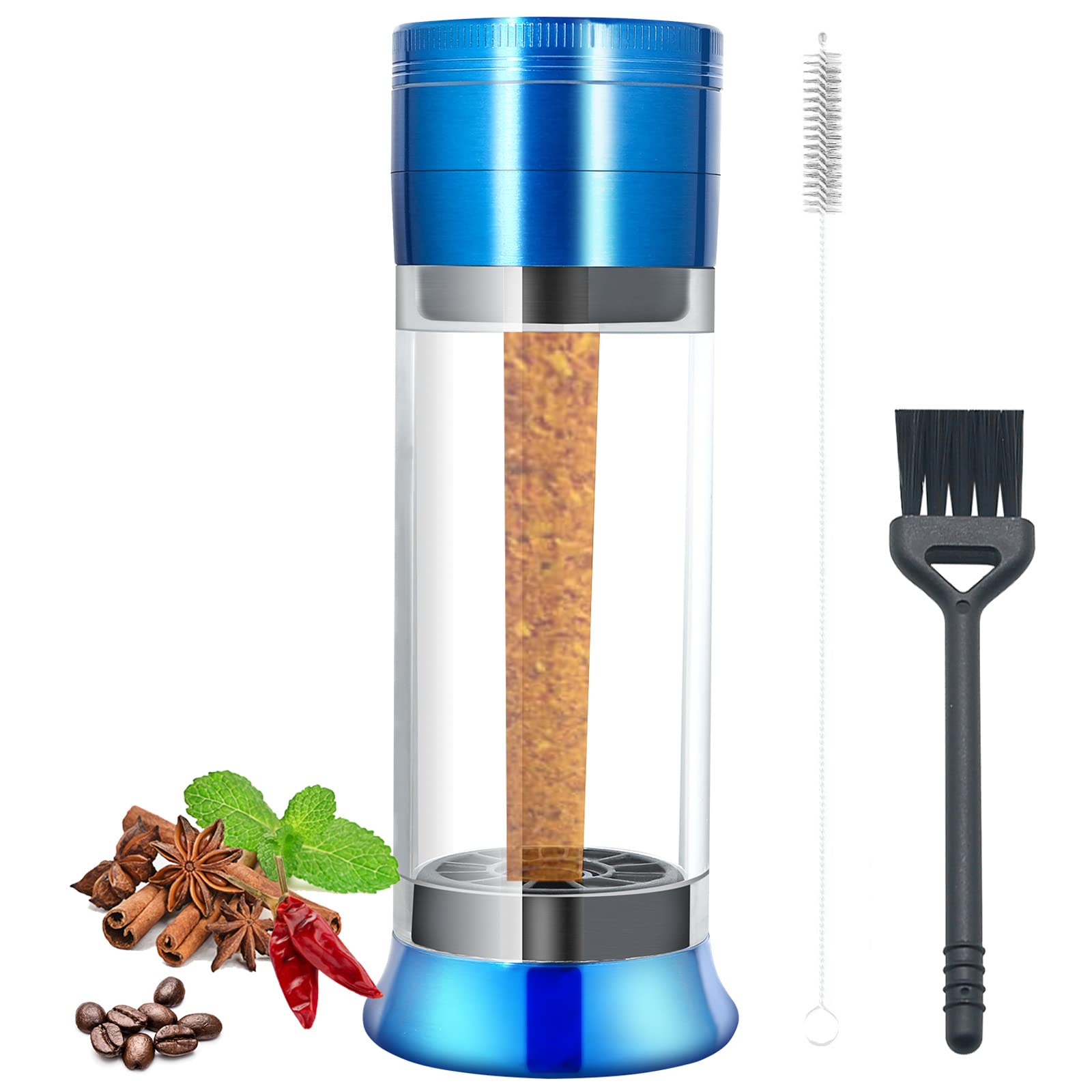 Premium 4-Piece Herb Grinder with Pollen Catcher - Durable Zinc Alloy Spice Grinder for Kitchen & Cooking - Blue - Perfect for Grinding Herbs, Spices, and Tobacco for Smooth Blends