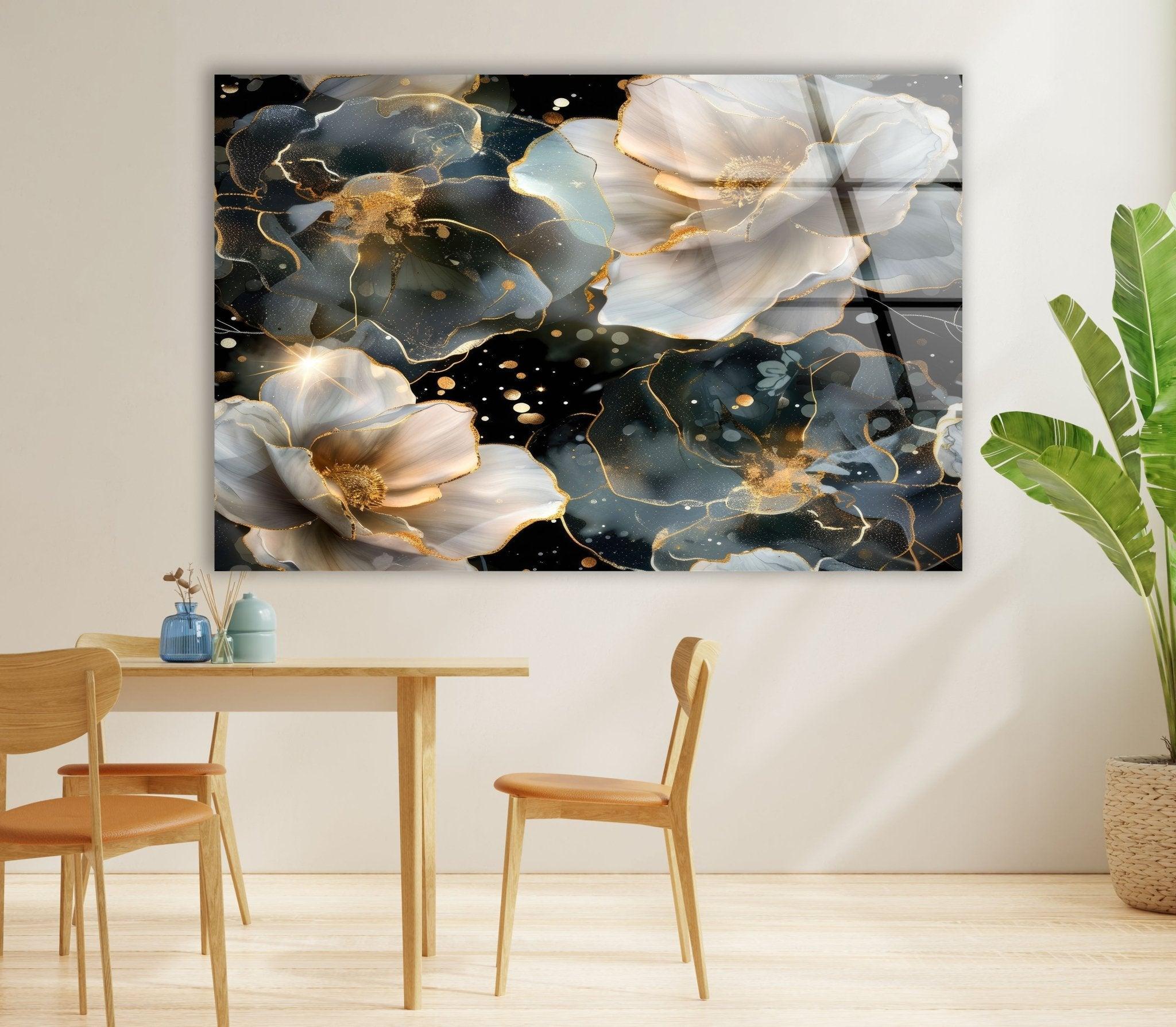 Alcohol Ink Floral Glass Wall Art - Handmade Modern Abstract Painting for Home Decor, Living Room, Bedroom & Office - Unique Gift Idea