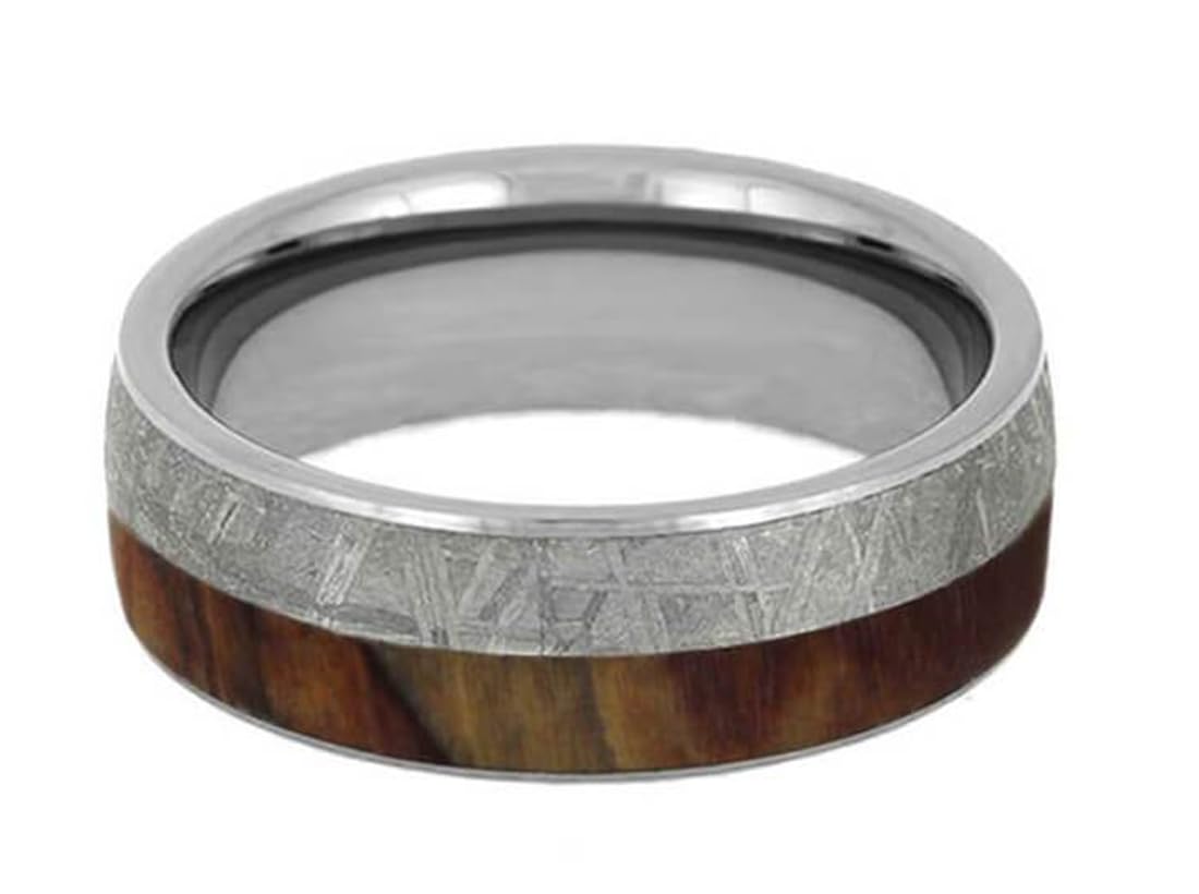 Unisex Gibeon Meteorite & Petrified Wood Titanium Ring - 8mm Comfort Fit Wedding Band for Men & Women - Perfect for Engagements, Anniversaries and Unique Gifts
