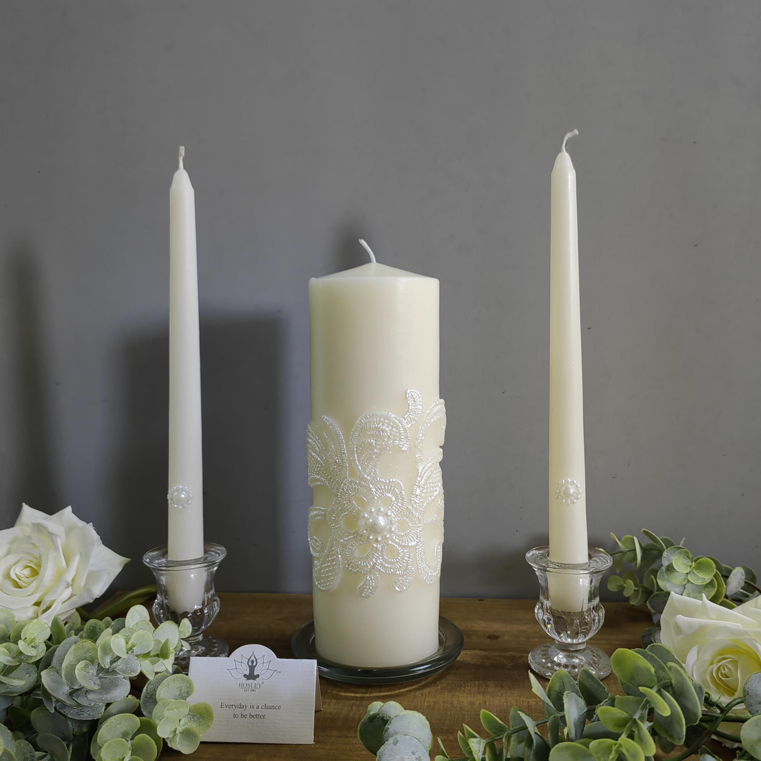 11.5-Inch Cream Wedding Unity Candle Set - Hosley Pillar & Taper Candles for Wedding Ceremonies, Special Events & Home Decor - Perfect for Vows, Reiki Spa Relaxation & Emergency Lighting
