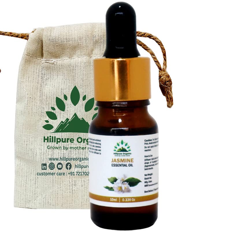 Organic Jasmine Essential Oil 10ml - 100% Pure & Natural for Hair, Skin & Aromatherapy | Relaxing Massage & Diffuser Use