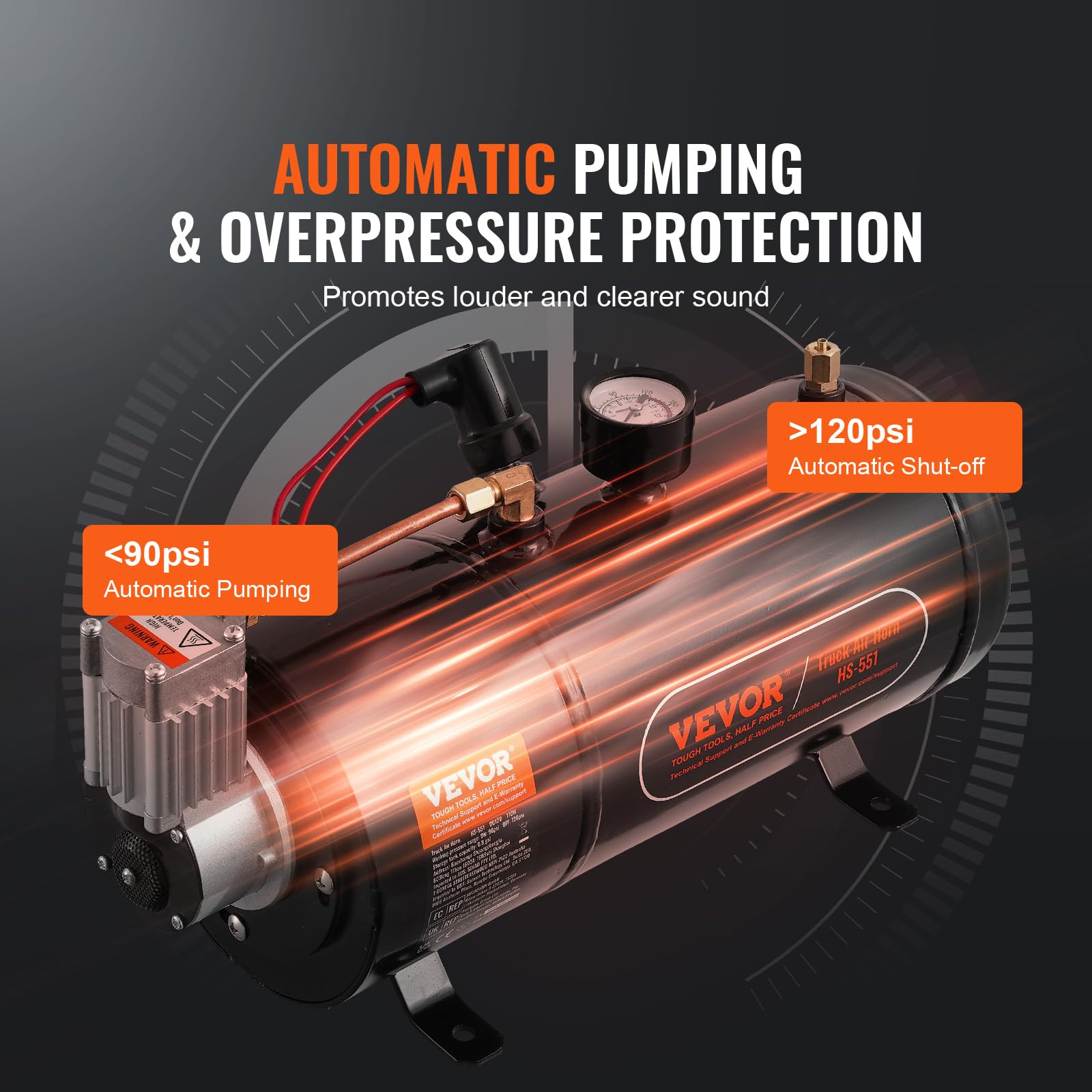 VEVOR 12V Air Compressor with 0.8 Gallon/3L Tank, 120 PSI Onboard Air System for Train Horns, Tires, Air Mattresses - Perfect for Trucks, RVs, and Off-Road Vehicles