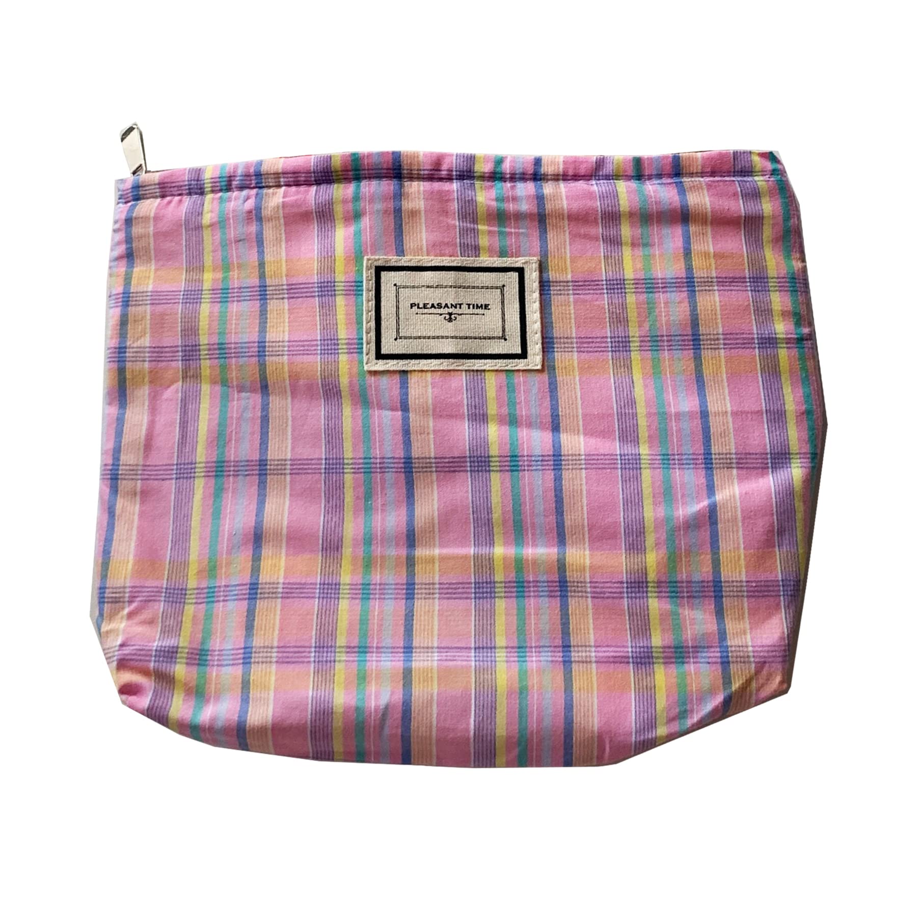 Large Pink Grid Makeup Bag with Zipper - Travel Cosmetic Organizer Pouch for Women & Girls | Perfect for Purse, Gym, and Travel Essentials