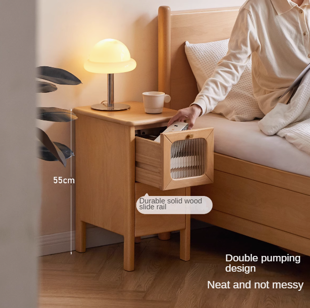 Solid Beech Wood Ultra Narrow Nightstand - Compact Bedside Table for Small Spaces, Perfect for Apartments, Dorms & Cozy Bedrooms