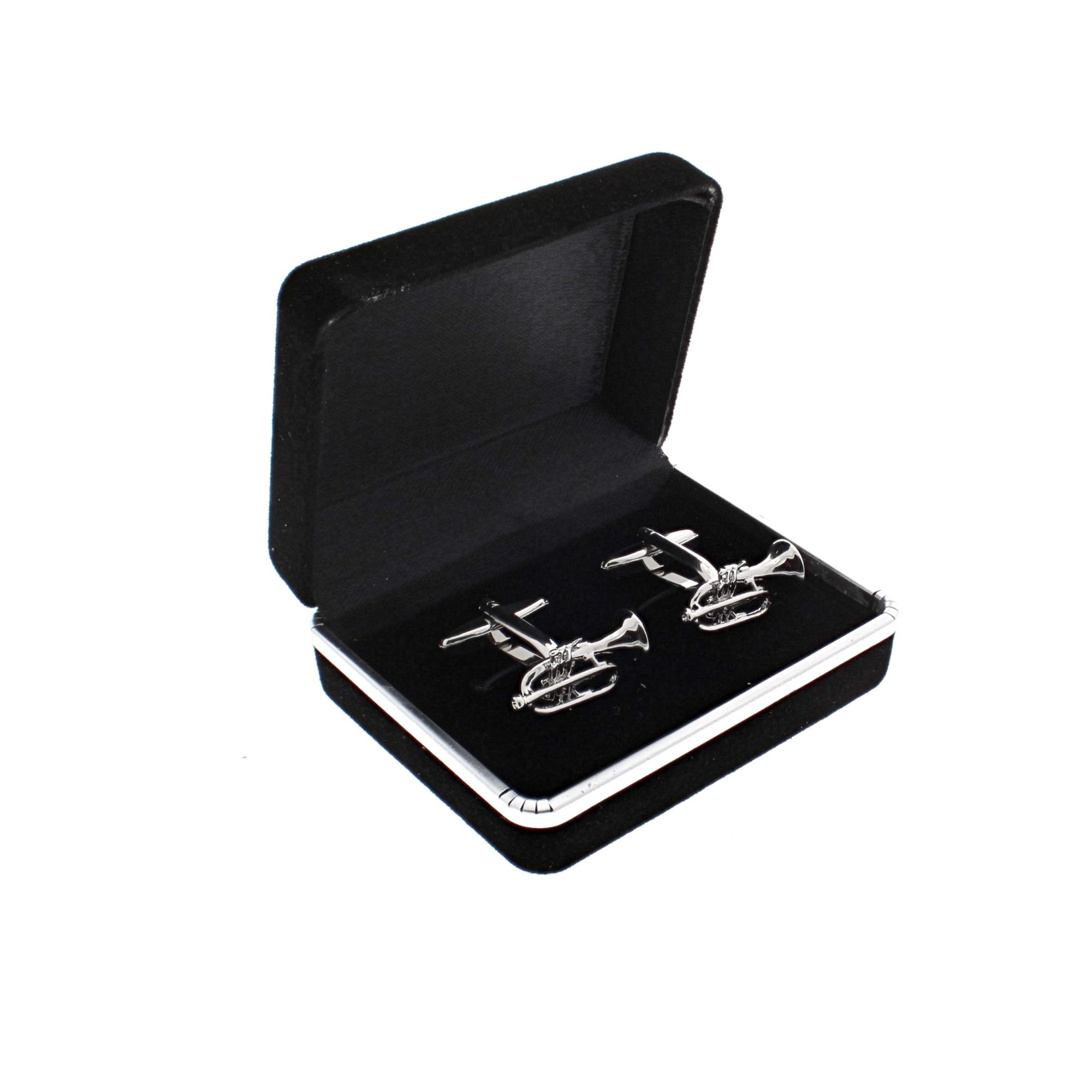 Zac's Alter Ego Silver Trumpet Cufflinks Set in Elegant Gift Box - Perfect for Weddings, Proms & Formal Events