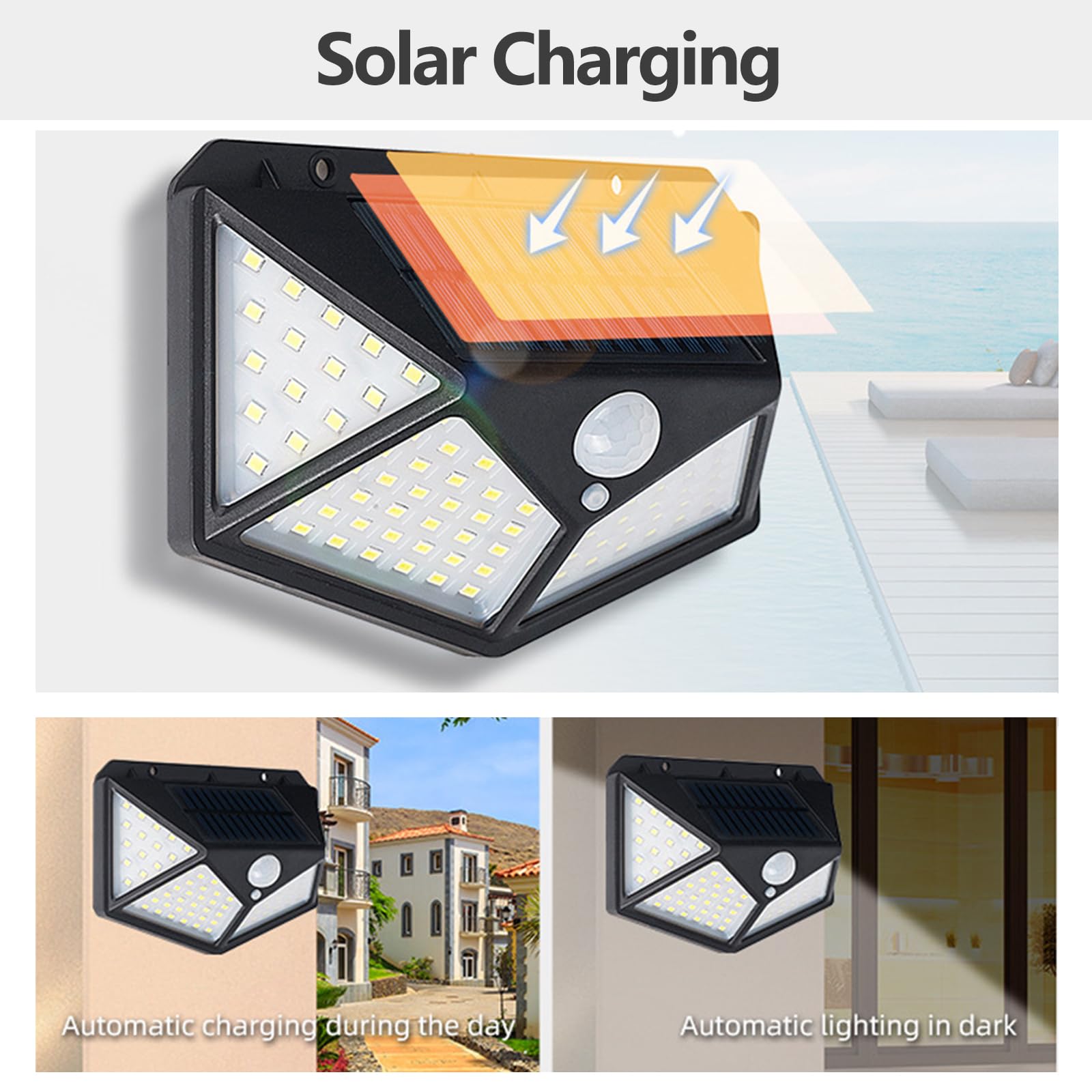 Probuk 4-Pack Outdoor Solar Motion Sensor Lights - 100 LED Solar Powered Security Lights with 3 Lighting Modes, IP65 Waterproof for Garden, Patio, Yard, Garage - Ideal for Pathway Lighting, Home Security & Backyard Illumination
