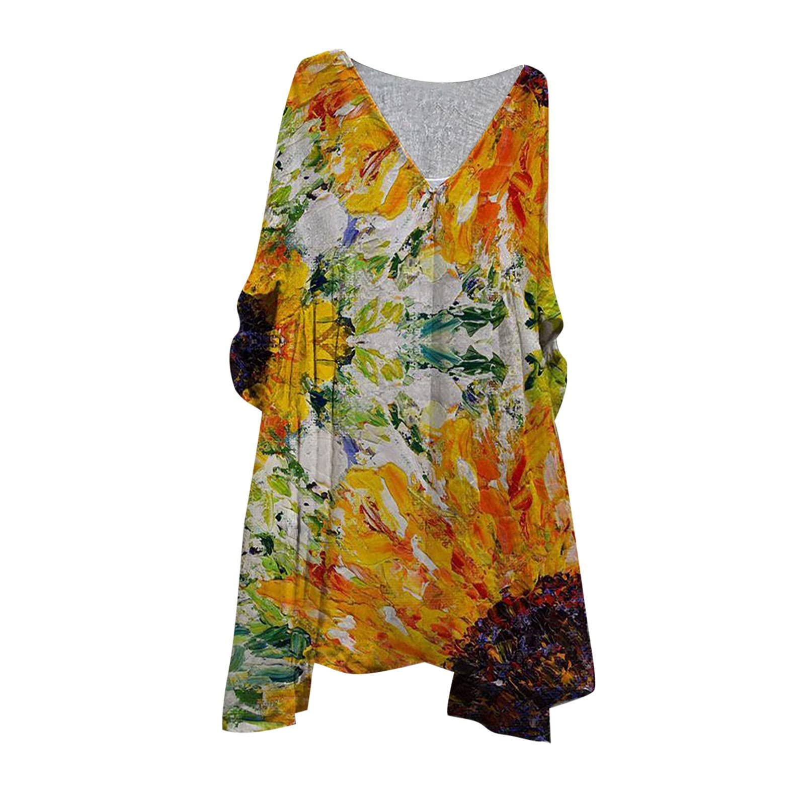 Vintage Floral Sun Dresses for Women - Plus Size 3/4 Sleeve Holiday & Summer Fashion Dresses | Perfect for Beach Vacations, Garden Parties & Casual Outings