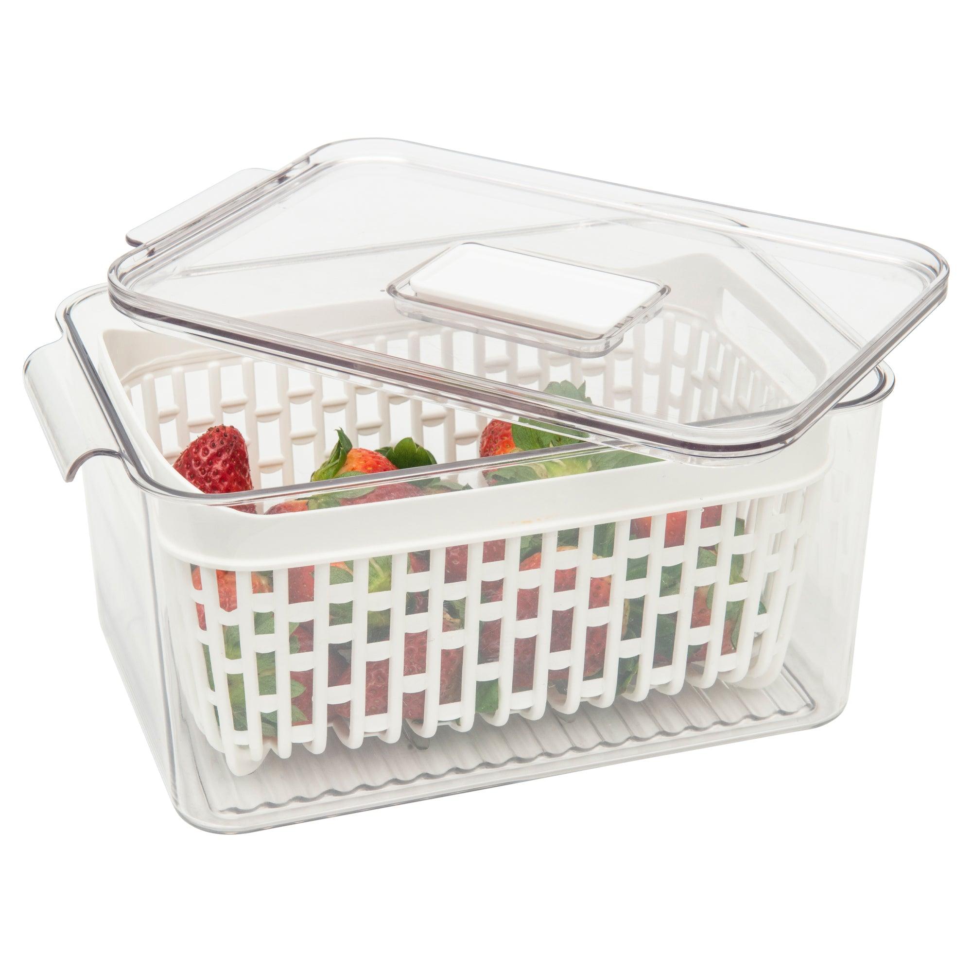 Space-Saving Fridge Storage Container with Removable Basket - Perfect for Organizing Fruits, Vegetables & Snacks in Your Refrigerator