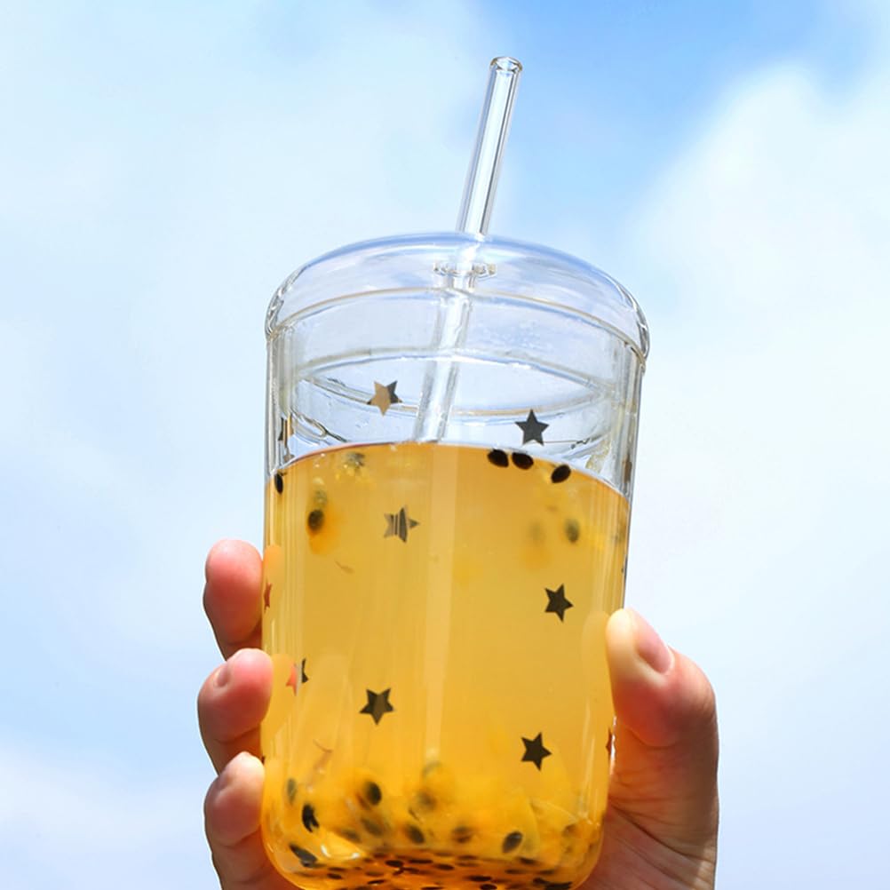 DOITOOL 16 oz Glass Tumbler with Lid and Straw - Reusable Iced Coffee Cup, Smoothie Cup & Bubble Tea Cup - Perfect for Cold Drinks, Juice, Tea and Coffee at Home, Office or Travel