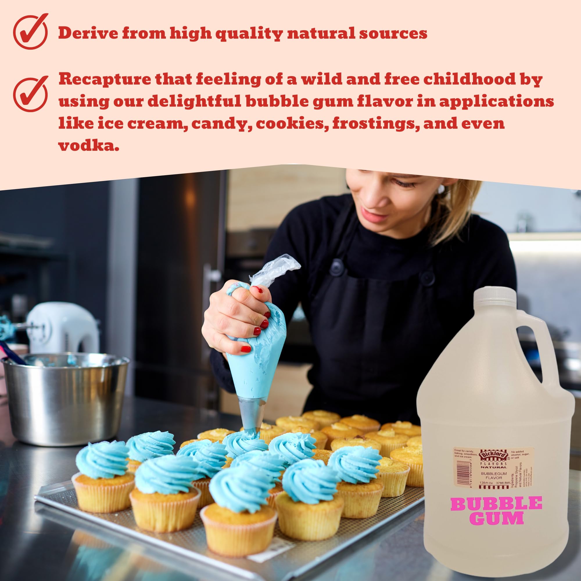 Bickford 4X Bubblegum Flavor Extract - 1 Gallon Bulk for Baking, Cooking & Food Flavoring | Gluten Free, Kosher, Vegan, No Sugar Added | Perfect for Cakes, Candies, Ice Cream & Beverages