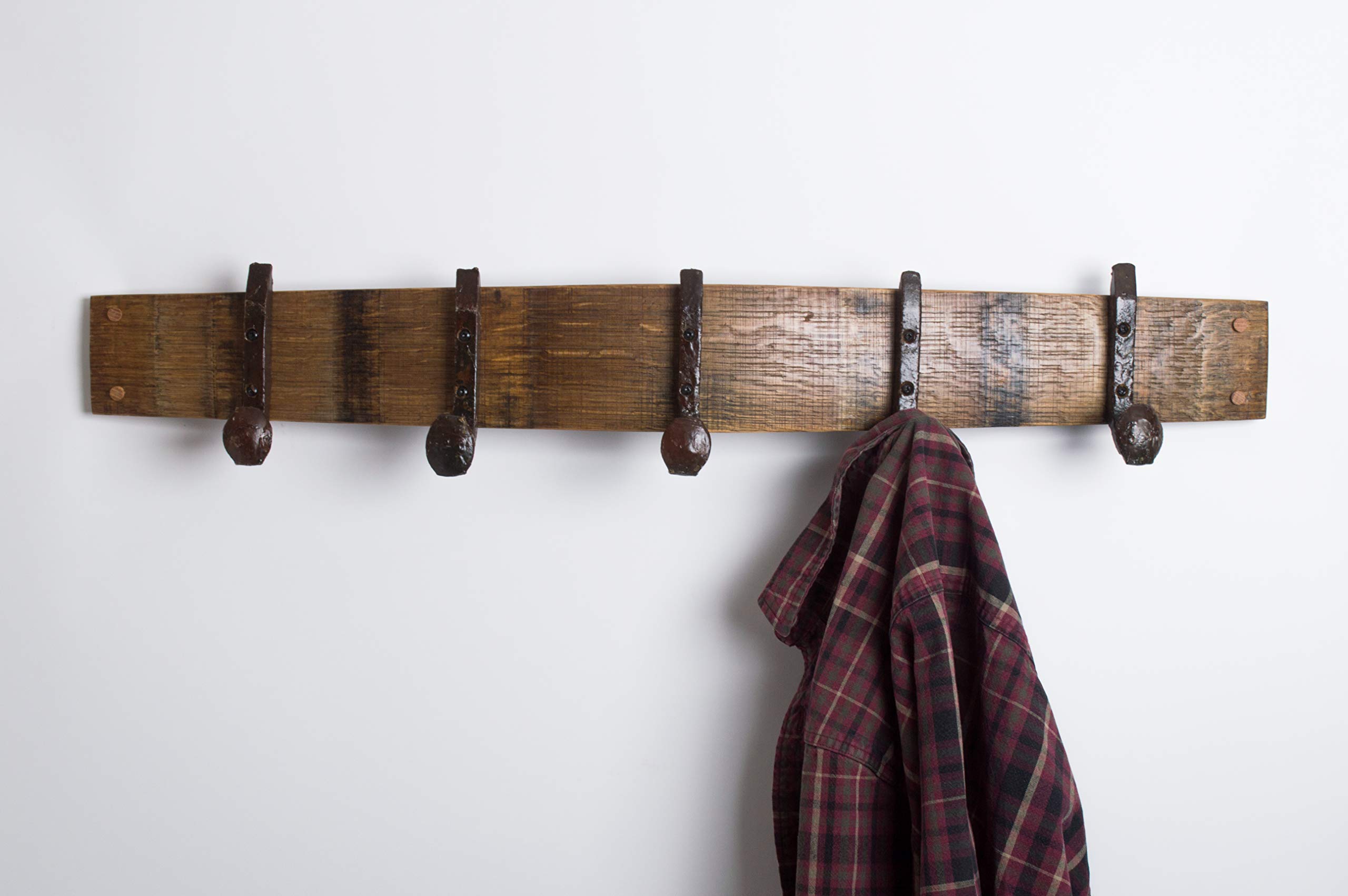 Wine Barrel Coat Rack with Railroad Hooks - Rustic Entryway Organizer