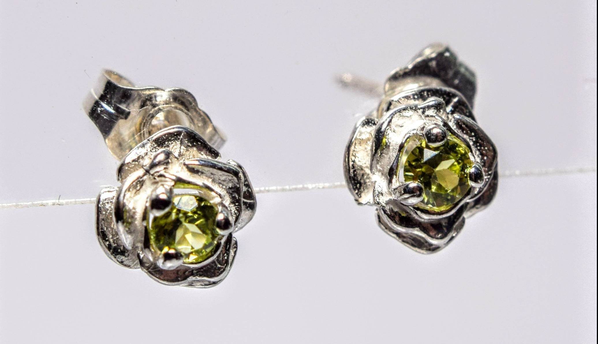 Genuine Solid Sterling Silver Rose Stud Earrings with Natural Sapphire, Ruby, Emerald Birthstones | Petite Jewelry for Women | Perfect Gift for Birthday, Anniversary & Special Occasions