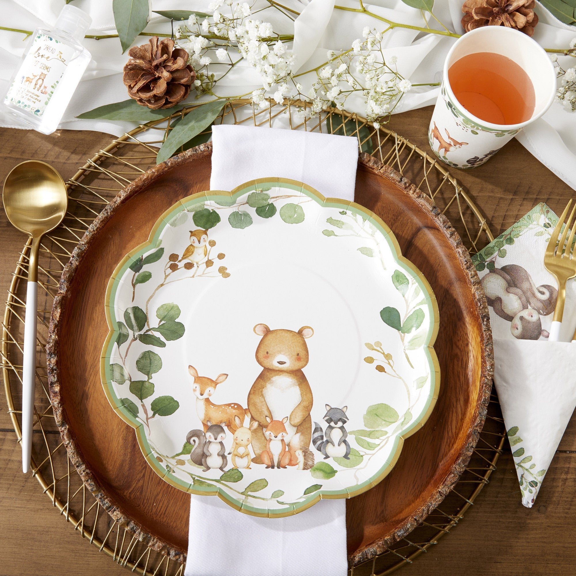 Woodland Baby 78-Piece Party Tableware Set for 16 Guests - Eco-Friendly Disposable Plates, Cups & Utensils - Perfect for Baby Showers, Birthday Parties & Outdoor Picnics