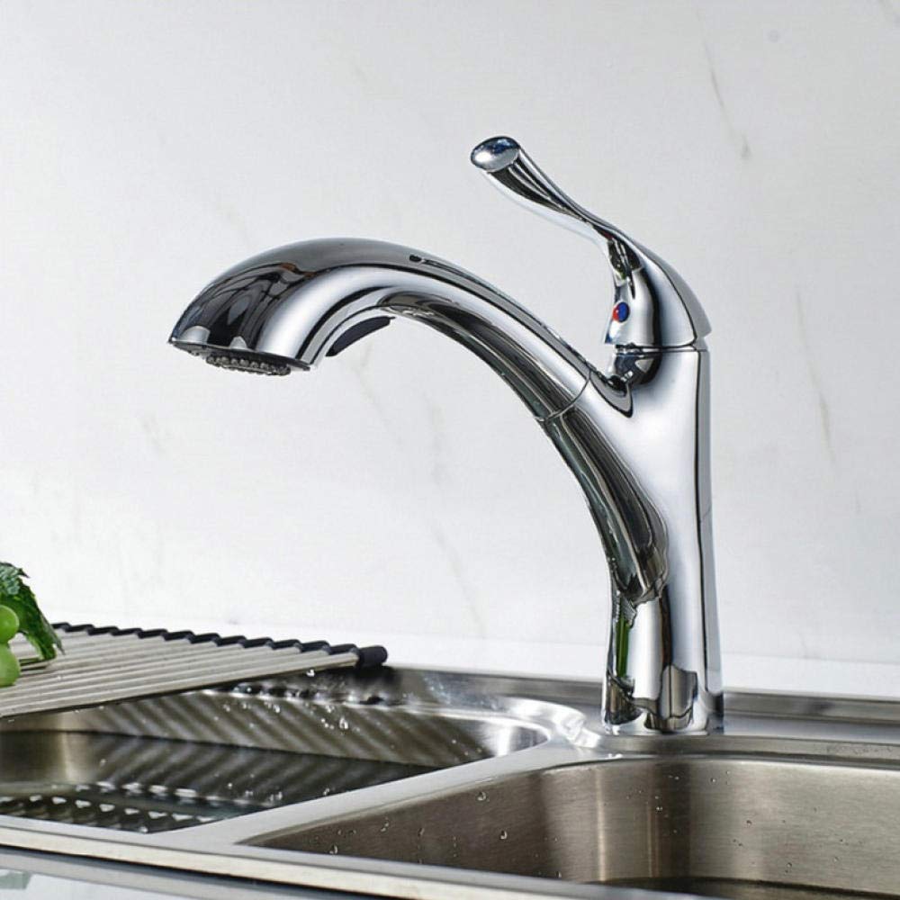 Stainless Steel Spring Kitchen Faucet with Pull Down Sprayer - Chrome Finish Hot & Cold Water Mixer Tap for Modern Sink - Perfect for Cooking, Washing Dishes, and Food Prep