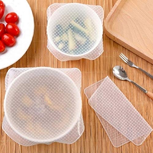 Umitive 4-Pack Silicone Stretch Lids - Reusable Food Storage Covers for Bowls | Vacuum Seal Fresh Keeping Wrap | Expandable Rectangular & Round Silicone Lids for Kitchen | Perfect for Meal Prep, Leftovers & Refrigerator Storage