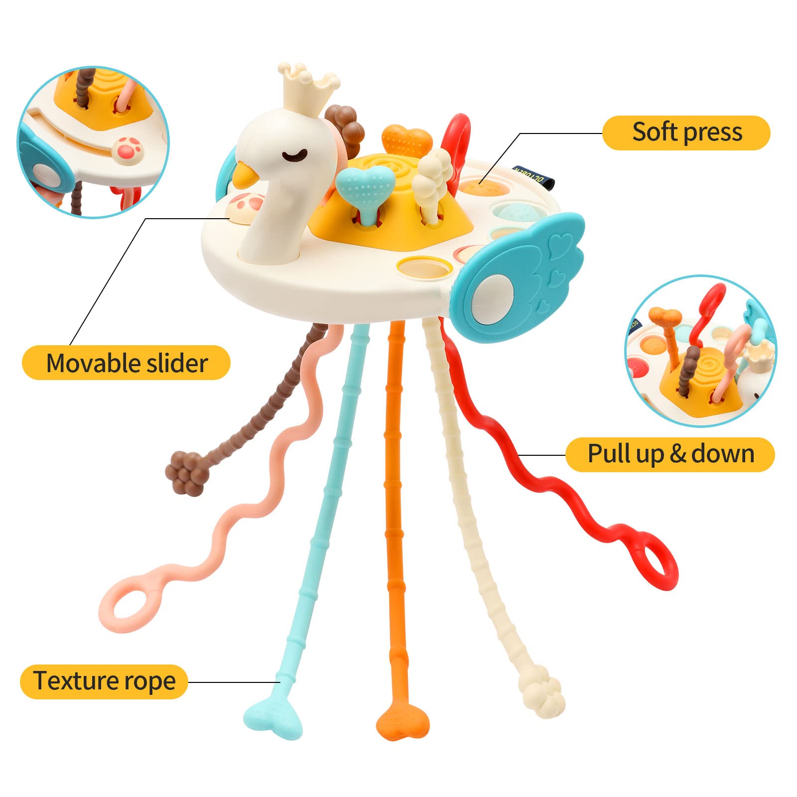Montessori Sensory Toys for Toddlers 6-12-18 Months - Food Grade Silicone Pull String Activity Toy for Fine Motor Skills Development | Travel Baby Stress Relief Toy | Perfect Gift for Boys & Girls | Ideal for Daycare, Home Play & Airplane Travel
