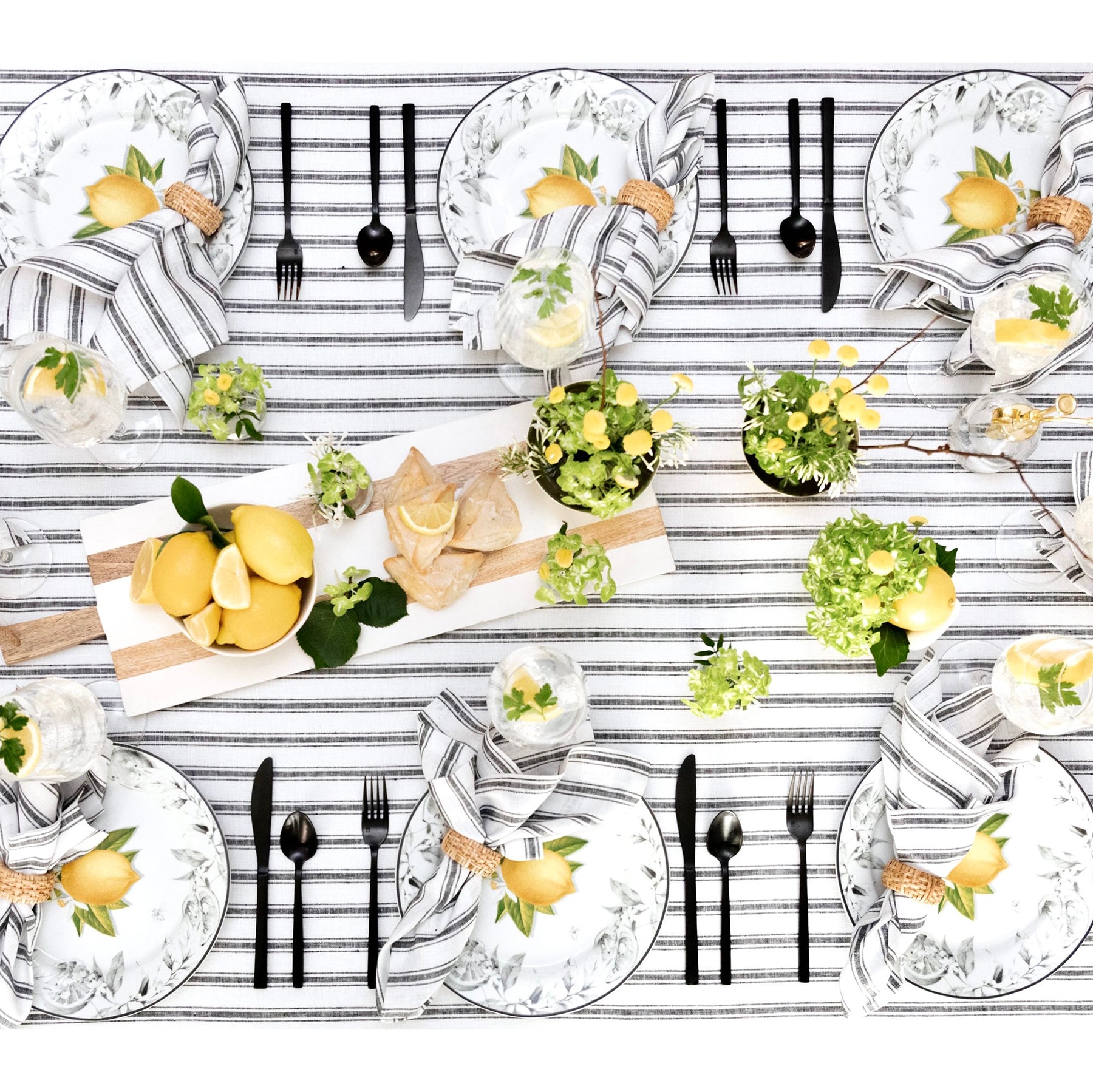 Stylish Capri Ticking Stripe Tablecloth - Waterproof & Washable Cotton Table Cover for Dining Room, Kitchen, and Outdoor Picnics