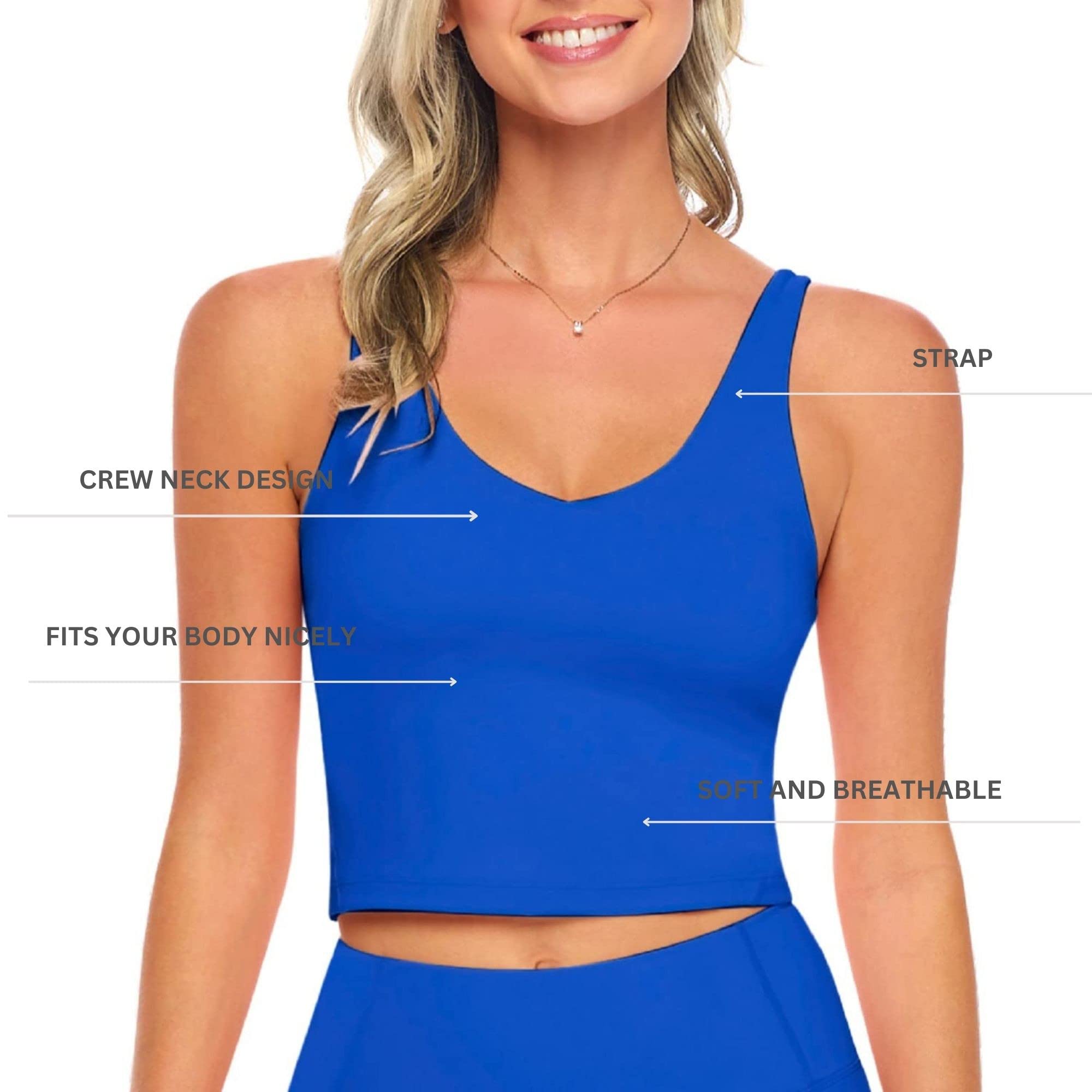 M&M SCRUBS Women's Longline Wirefree Padded Sports Bra - Medium Support Yoga Top with 5-Piece Resistance Band Set for Workout, Gym & Home Fitness Training