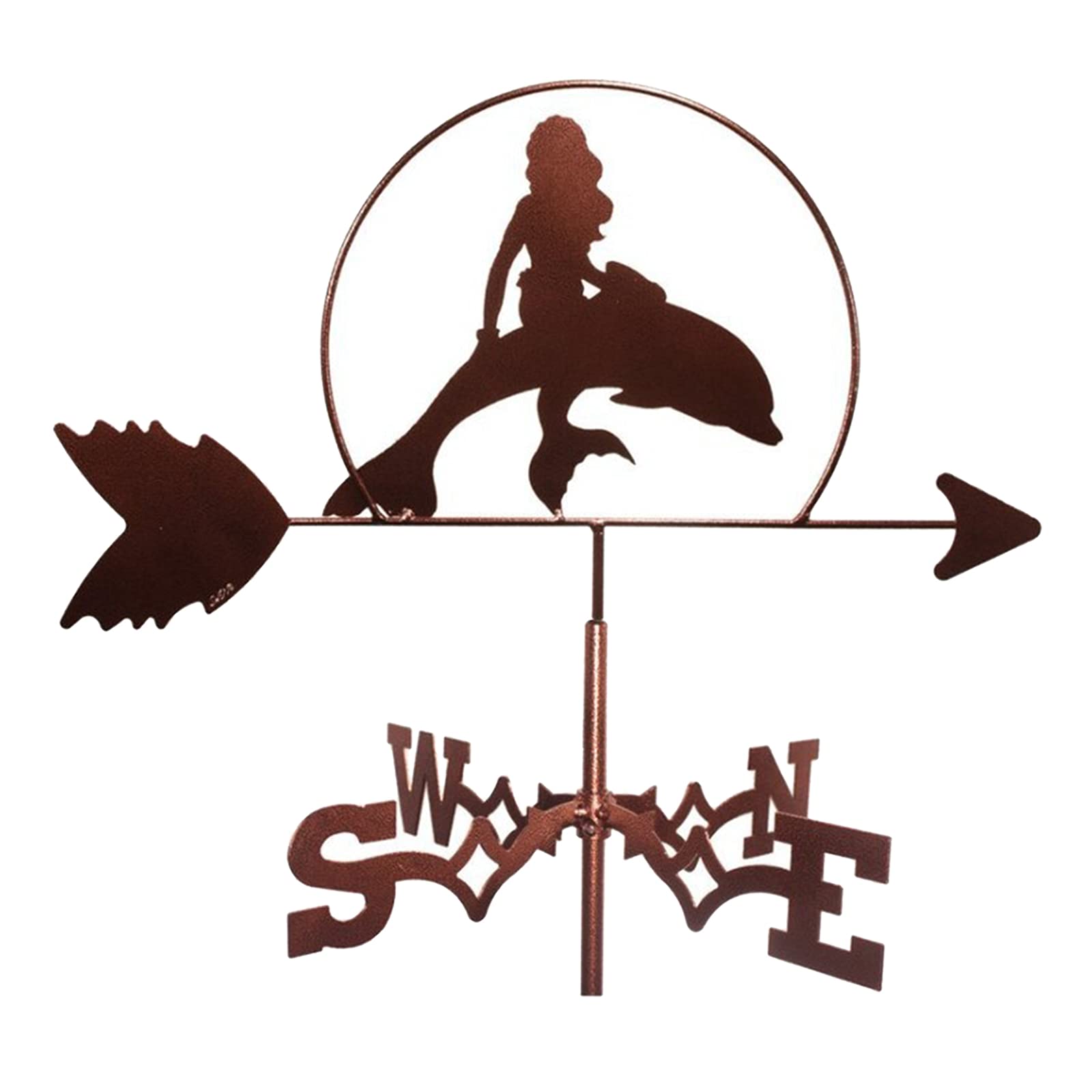 Mermaid & Dolphin Stainless Steel Weathervane - European Style Iron Roof Decor for Garden, Yard & Outdoor Spaces | Perfect for Coastal, Nautical & Beach House Themes